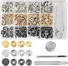 Azuchi Home Jumper Hooks 3 Colors 60 Sets with Punching Tool Snap Button Rivet Punch DIY Handmade Leather Craft Universal Punching Stand with Instruction Manual NO.201 15mm