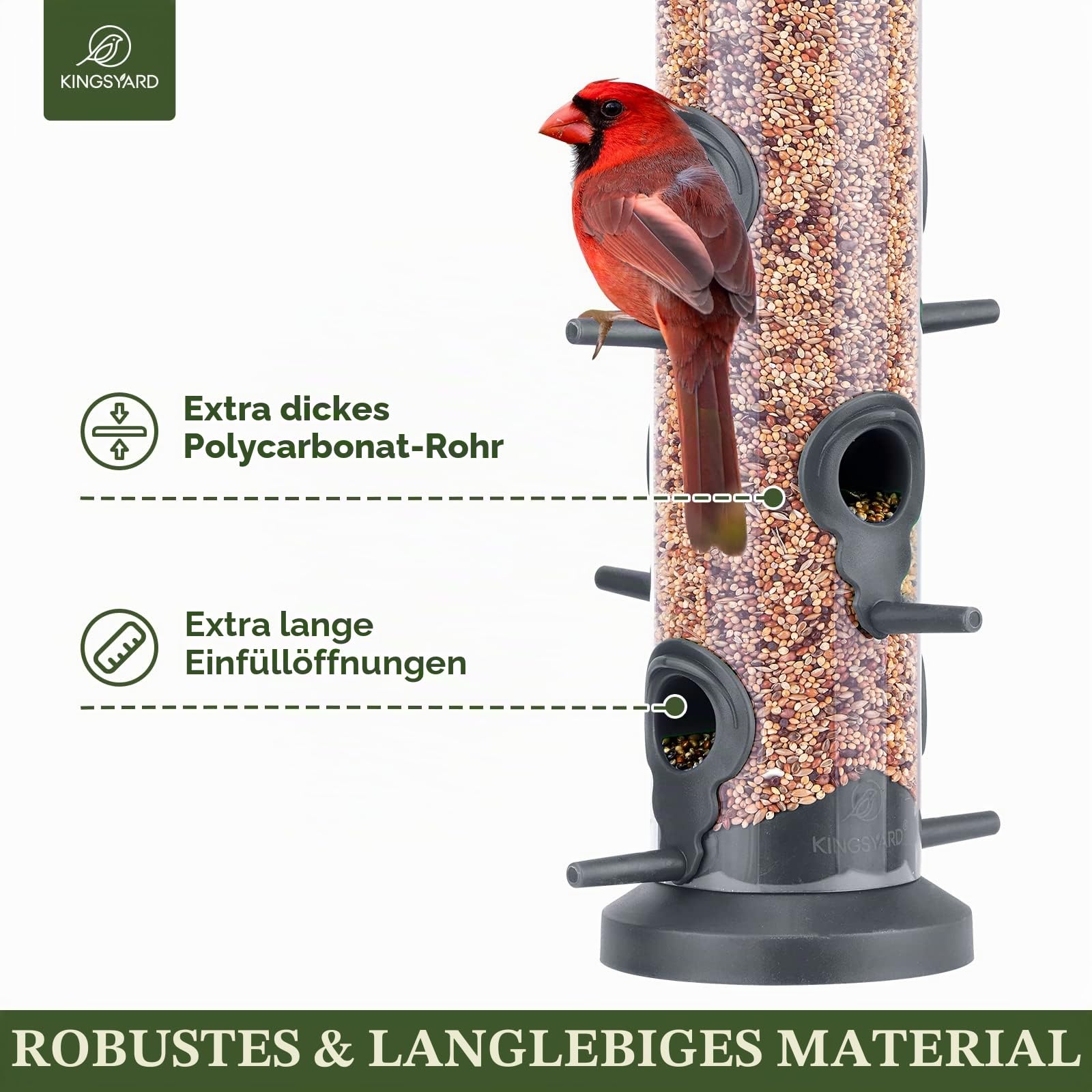 Kingsyard 2X Vogelfutterspender 38cm - mit 6 Anflugstangen, Vogel Futterstation, Wildvogelfutterspender für Sämereien, ganzjährige Fütterung, für Garten/Terrasse/Balkon, Schwarz