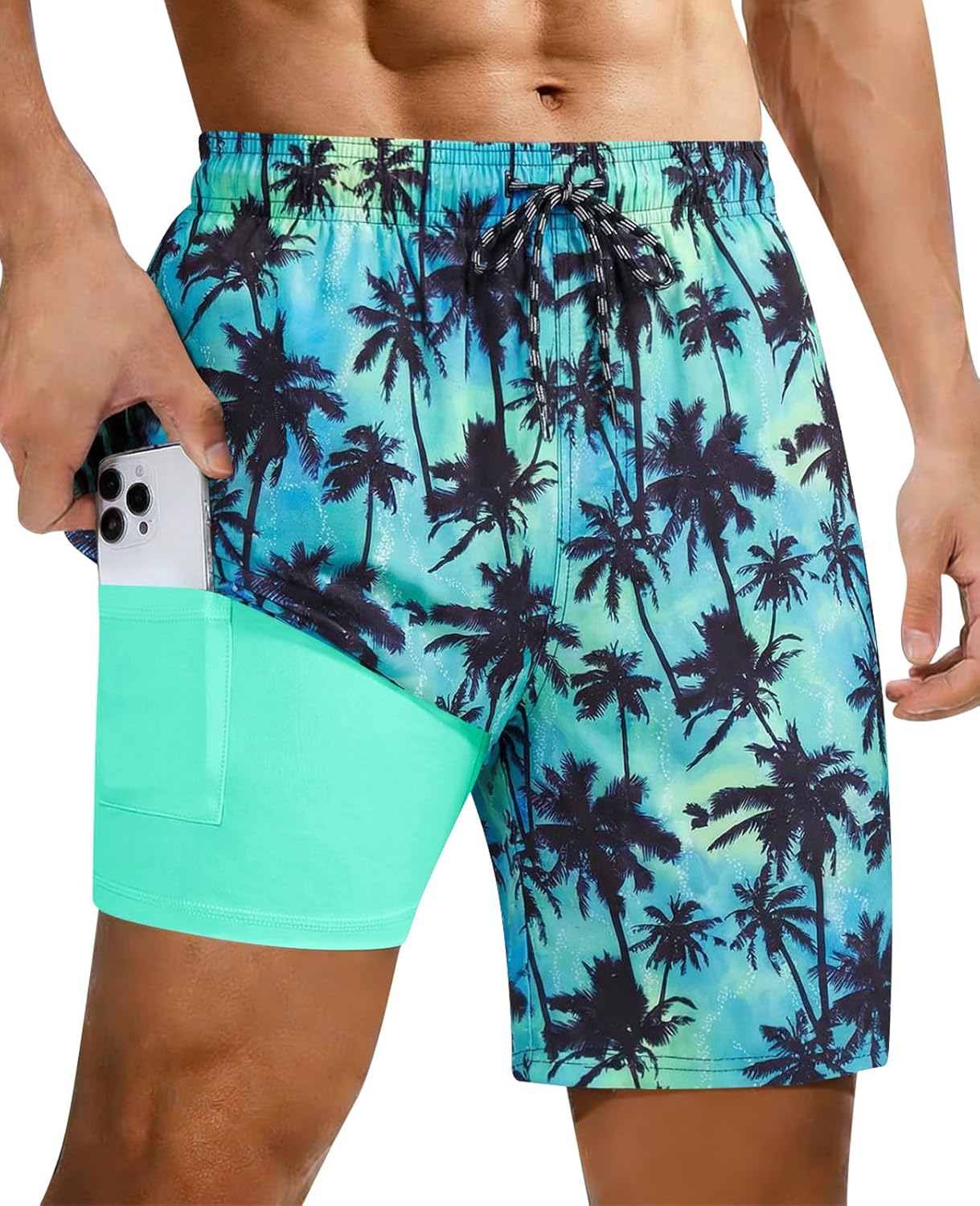 Cozople Mens Swimming Trunks with Compression Liner Swim Shorts 7 inch Quick Dry Bathing Suit Anti Chafe Boardshorts