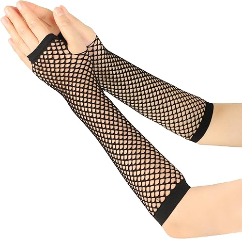 Miniatura 3 de Seeksmile Guantes de red con brazos sin dedos para fiesta temática de los años 80 para mujeres y niñas