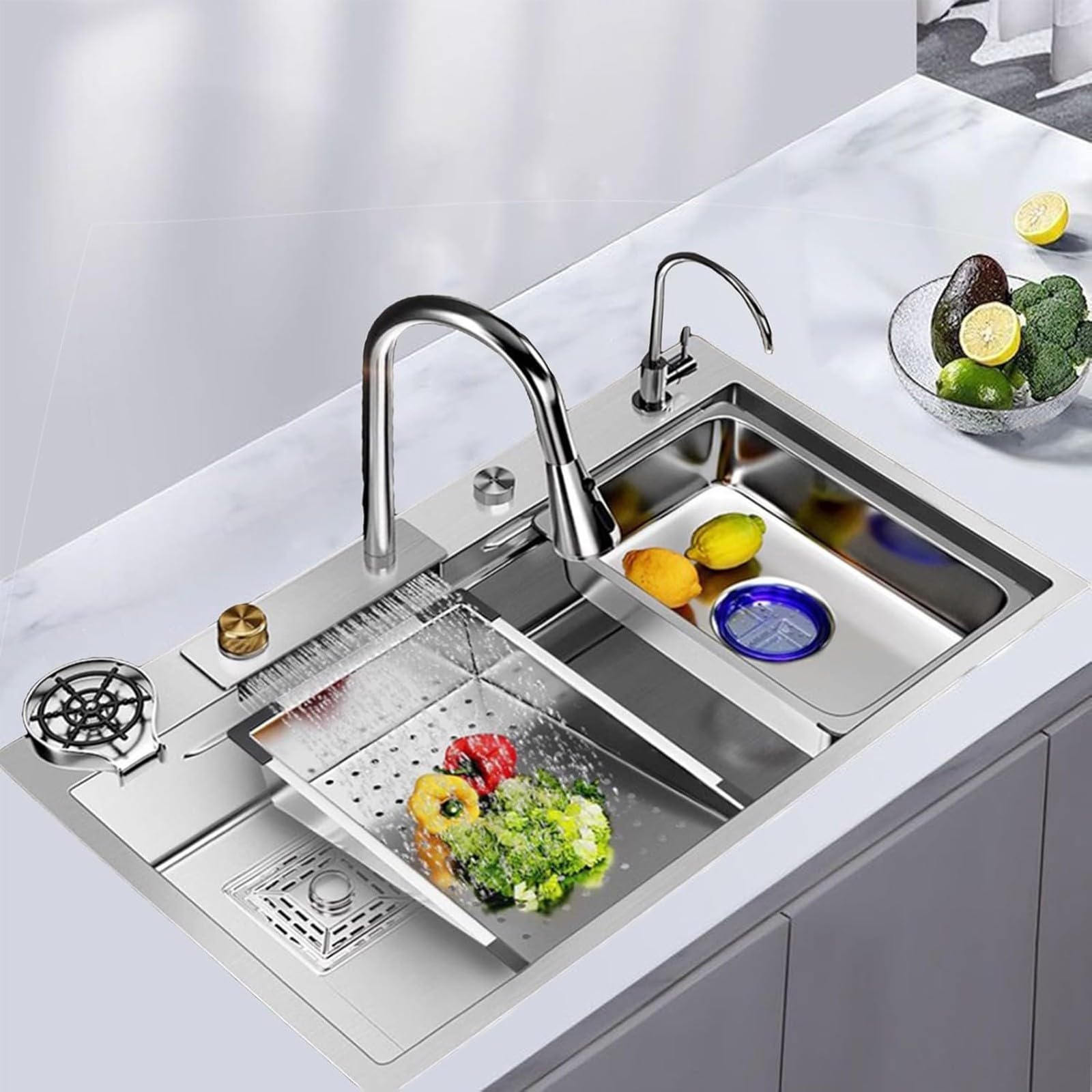 Évier lavabo en acier inoxydable avec robinet extractible haute pression durable
