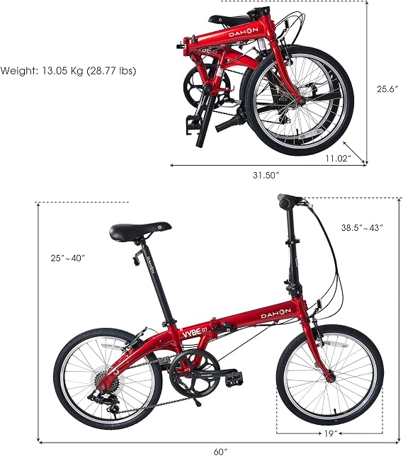 Dahon VYBE D7 Folding Bicycle Lightweight Aluminum Frame 7 Speed Shimano Gear 20 Folding Bicycle for Adults