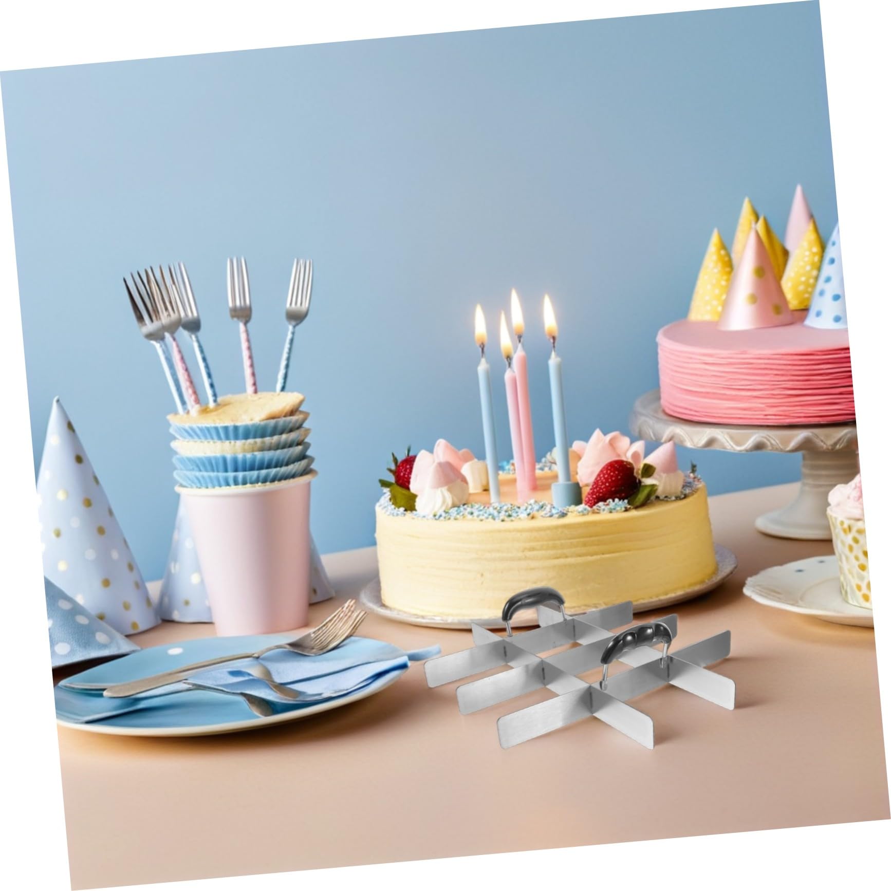Mikikit 2 Piezas Cortador de Pastel de Acero Inoxidable Divisor de Tartas con Espátula para Repostería y Porcionado Preciso de Postres para Cocina Profesional y Hogar