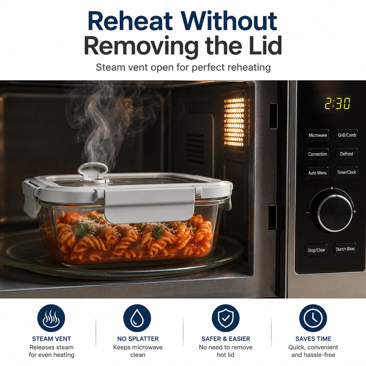 Set di 4 contenitori per alimenti in vetro con coperchio in vetro, adatti per congelatore e forno