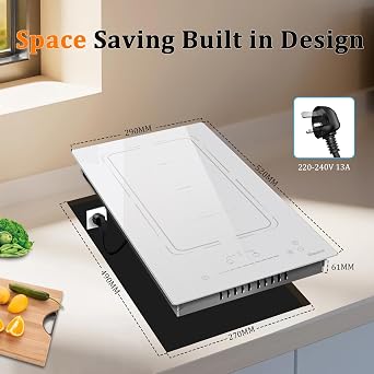 Plug in Induction Hob 2 Zones, 13 Amp 2800W Electric Cooker 30cm with Flex Zone, Twin Burners Cooktops in Touch & Slide, 9 Power Levels Setting, Booster, Timer, Safety Lock, White