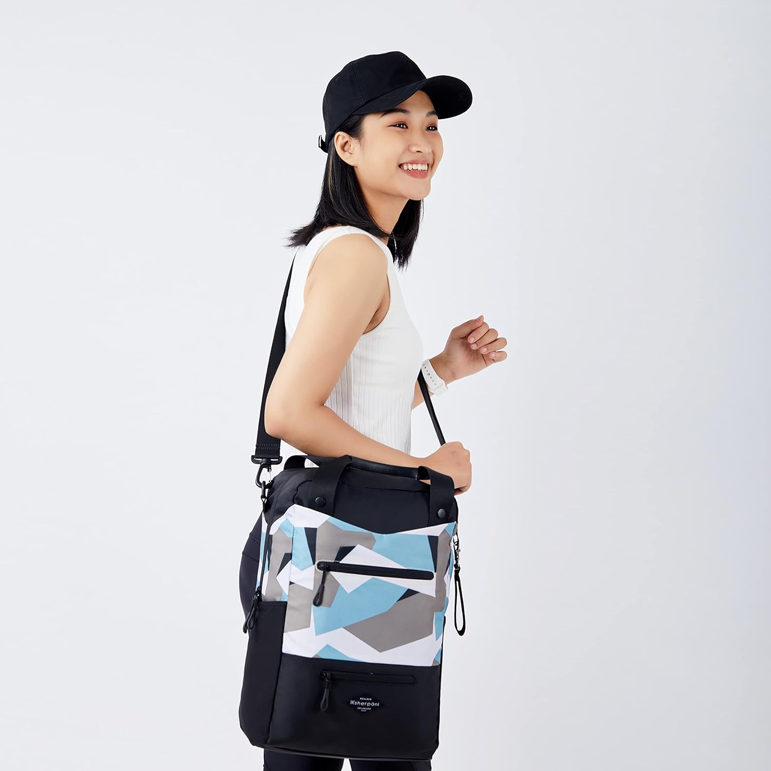 Sherpani Camden, Convertible Backpack Tote, Travel Backpack Purse, Laptop Backpack, Recycled Nylon Backpack, Crossbody Bags for Women Fits 15 Inch Laptop (Summer Camo)