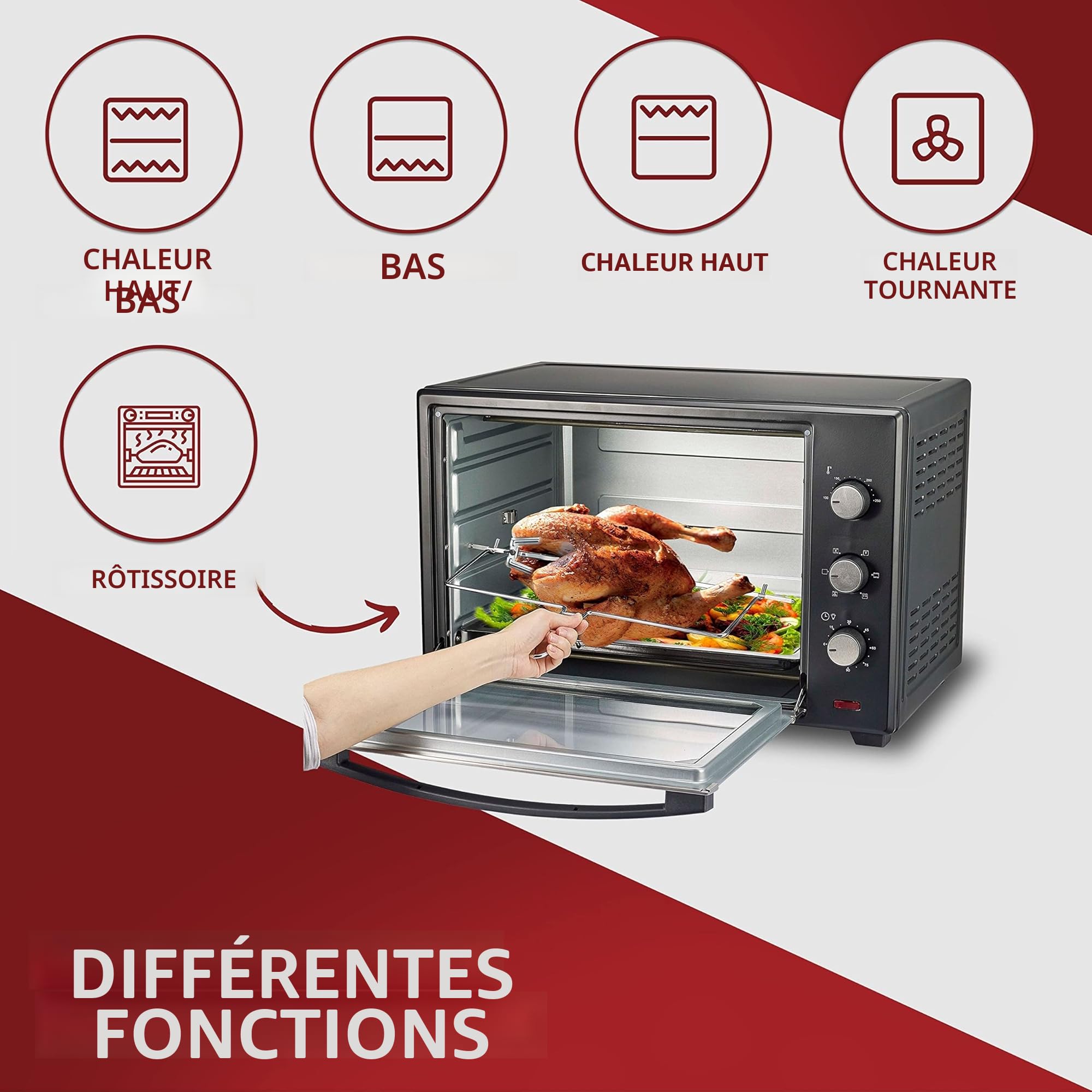 Steinborg Mini Four 60 Litres à Chaleur Tournante | Four à Pizza | Four Autonome
