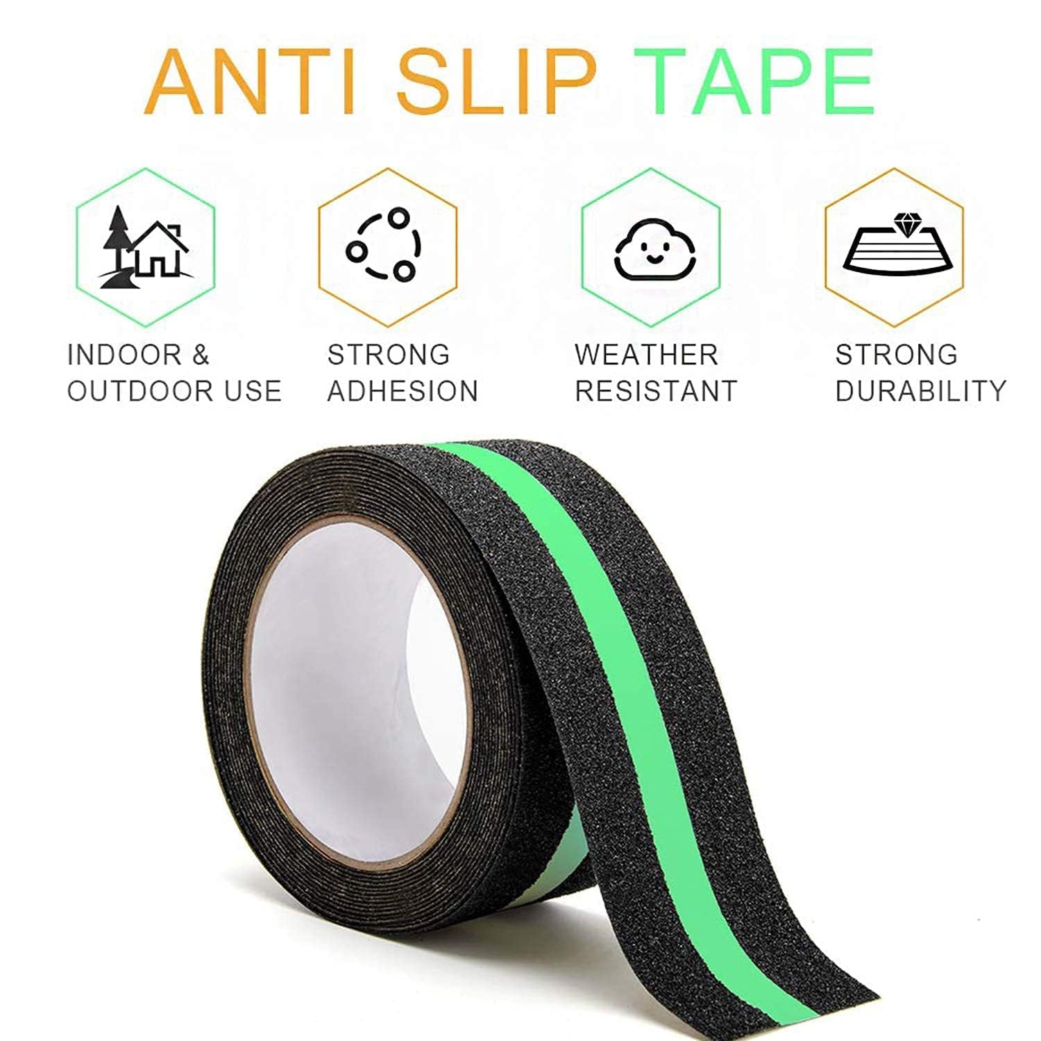 H&HGOLDI Anti Slip Tape Anti Skid Luminous Fall Resistant Tape Glow in the Dark, Self Adhesive Waterproof Non Slip Strips with Stairs and Surfaces (5cm x 5m) (Anti Slip Glow Tap) 1