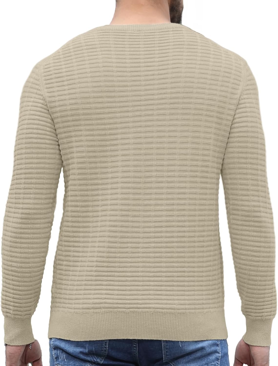 Askdeer Men's Pullover Sweater Cable Knit Crewneck Sweater Casual Long Sleeve Classic Knit Textured Sweater with Ribbing Edge - Image 6