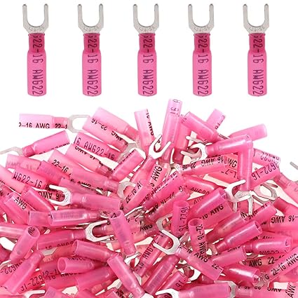 Glarks 50pcs 22-16 Gauge #10 Fork Spade Nylon Heat Shrink Waterproof Quick Disconnect Electrical Insulated Crimp Terminals Connectors Assortment Kit