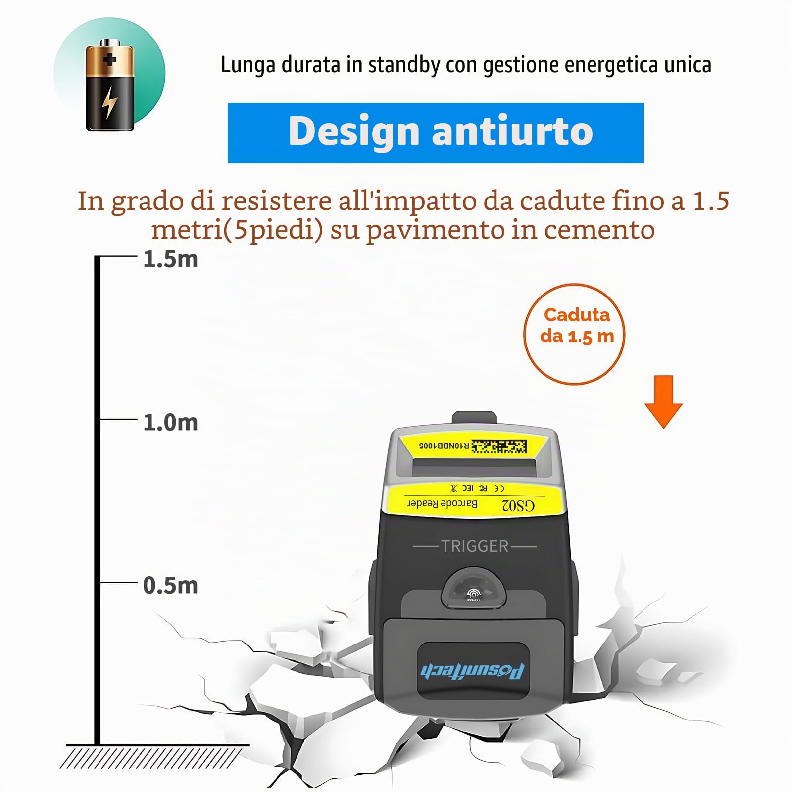 Guanto lettore di codici a barre 2D GS02 Wearable Scanner lettore IP65 Touch Scanning NFC Supporto multilingue per magazzino, sistema di gestione, produzione, spedizione, picking