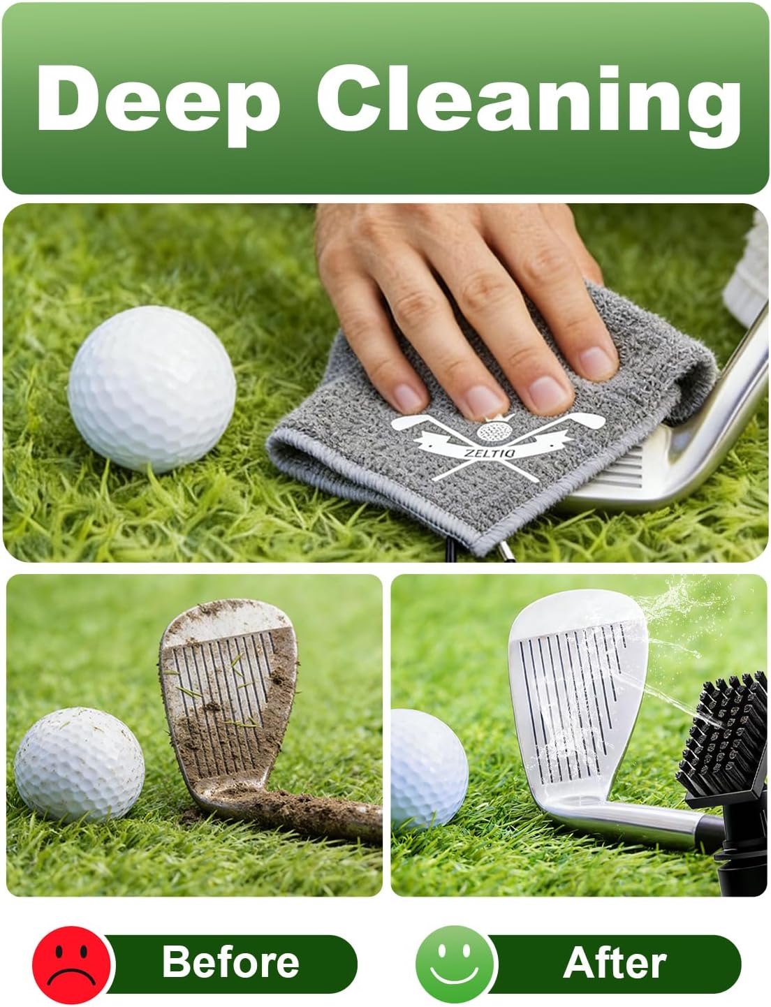 Golf Club Brush Cleaner with Retainer Clip and 8.0 x 8.0 in Golf Towel - Holds 4 Oz Water Durable Nylon Bristles for Easy Cleaning Essentials Golf Accessories - Image 2