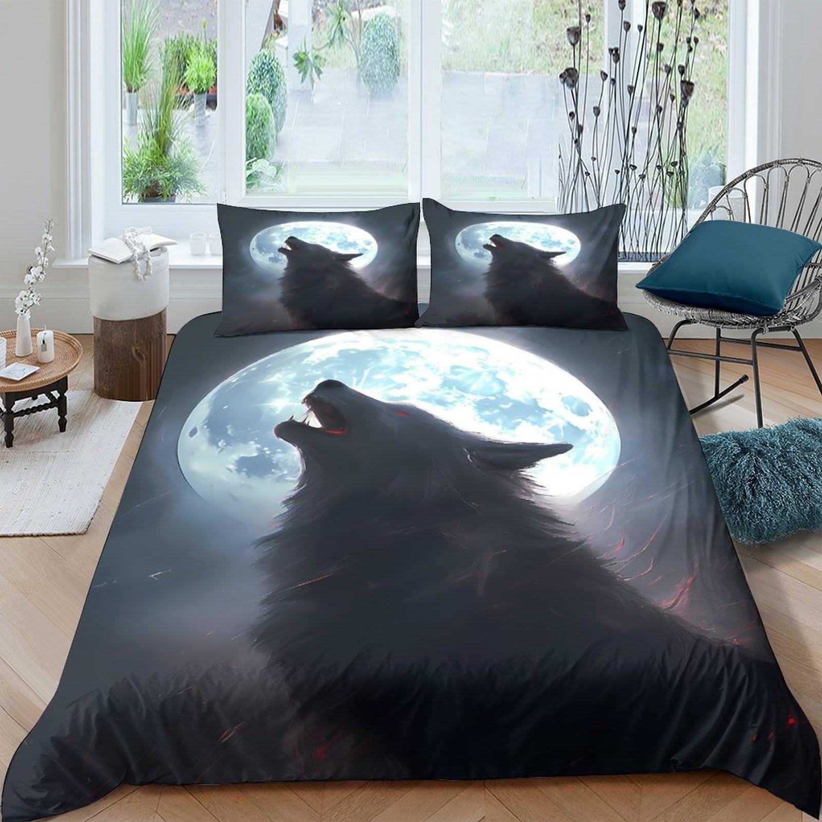 Ctjqhvkz Style-10 3D Printed Wolf Moon Fitted Sheet Microfiber Soft Slip-Resistant Animal Bed Cover For Bedroom Dorm Decor Single（135X200cm）