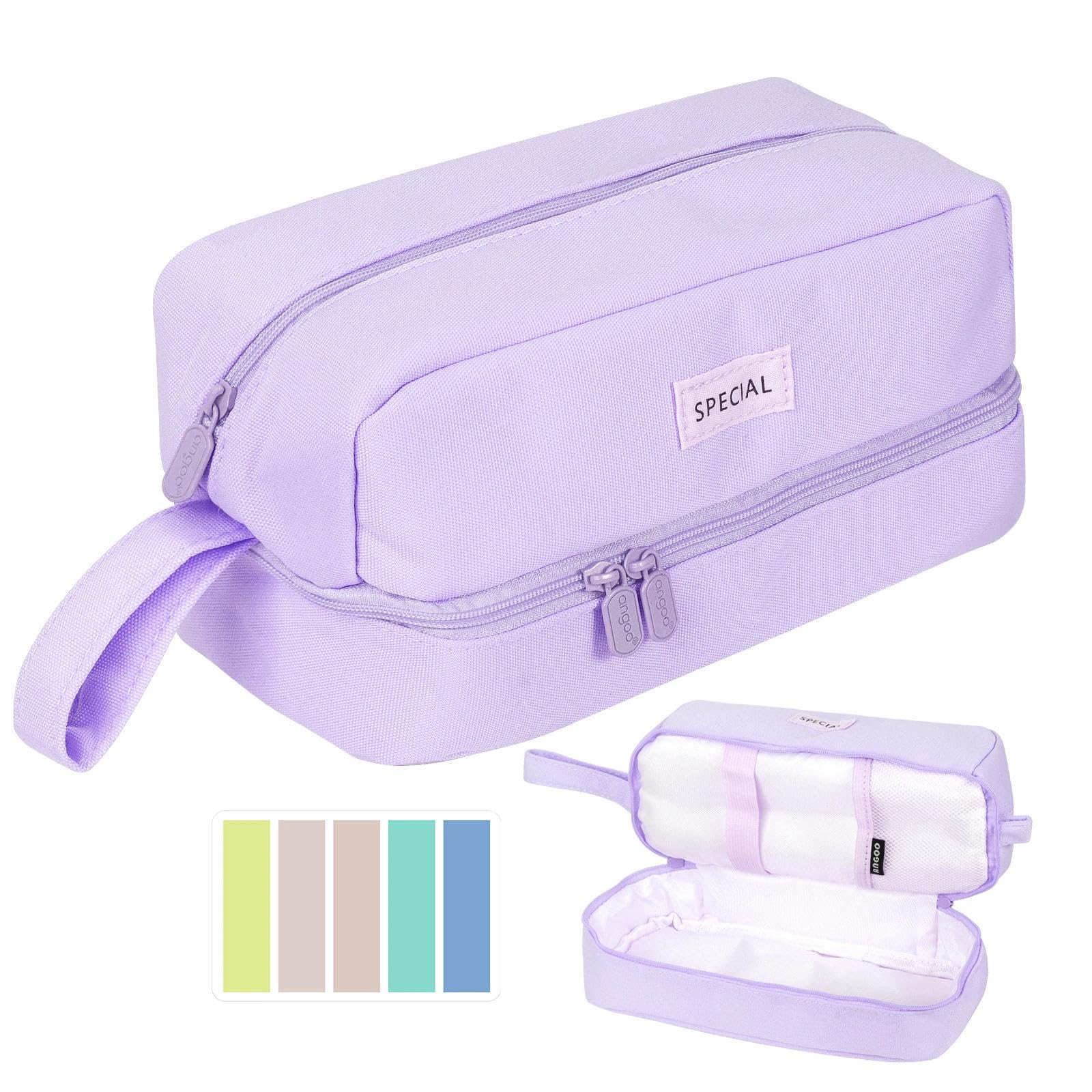 Yixinhe Pencil Case Large Capacity, Pencil Pouch with Sticky Note Multifunctional Stationery Organizer for Girls Boys, Office Makeup Bag Portable Pen Bag for Students Women Men (Purple)