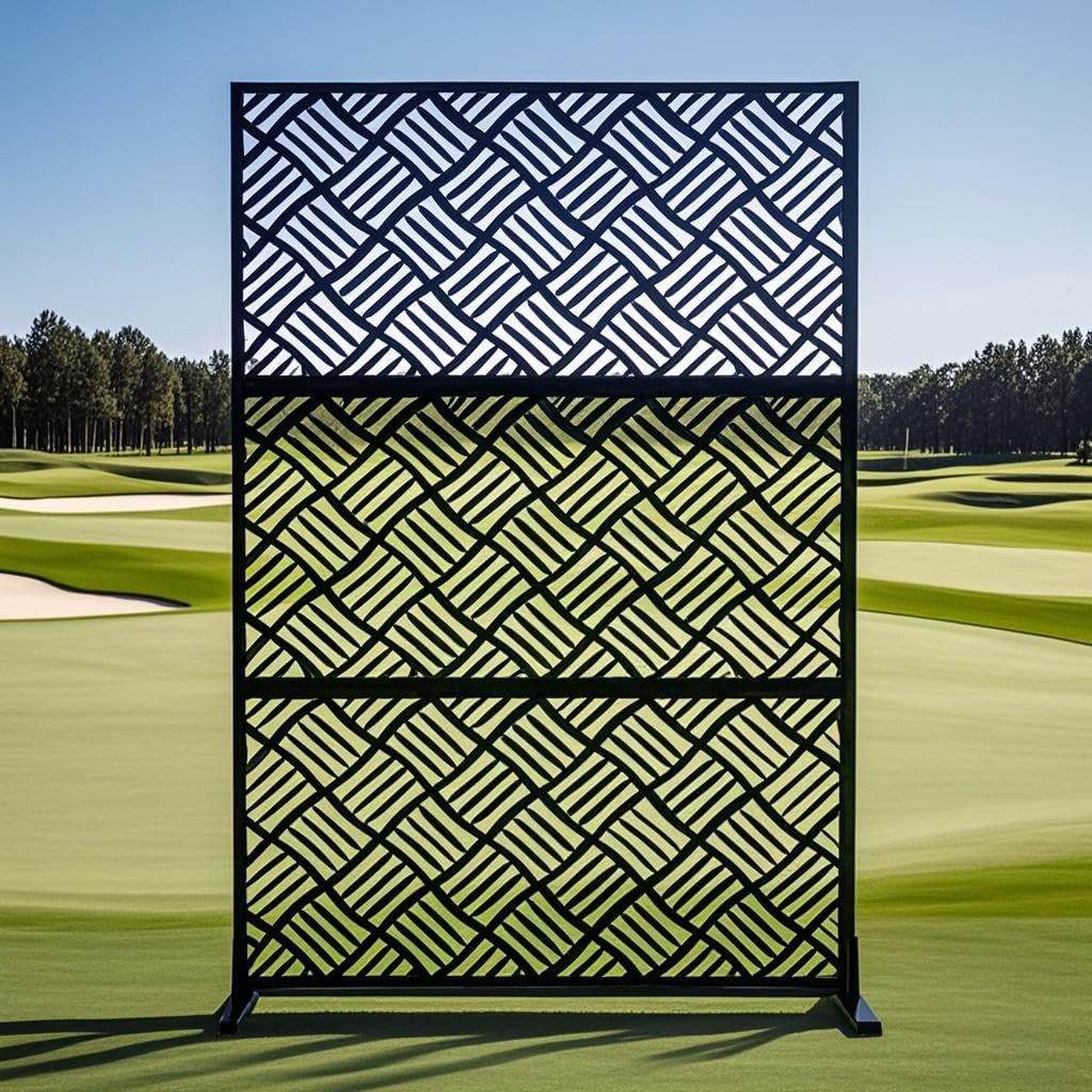 GarveeLife Outdoor Metal Privacy Screen 72 in H x 44 in W, Freestanding Garden Decorative Screen Portable Panel Fence, Weatherproof Privacy Screens with Stand, for Patio Porch Balcony Backyard