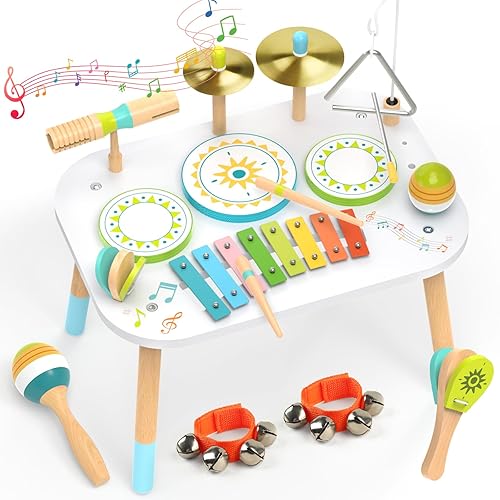 12-en-1 Batterie Enfants 1-3 Ans, Table d’Instruments de Musique Bébé,