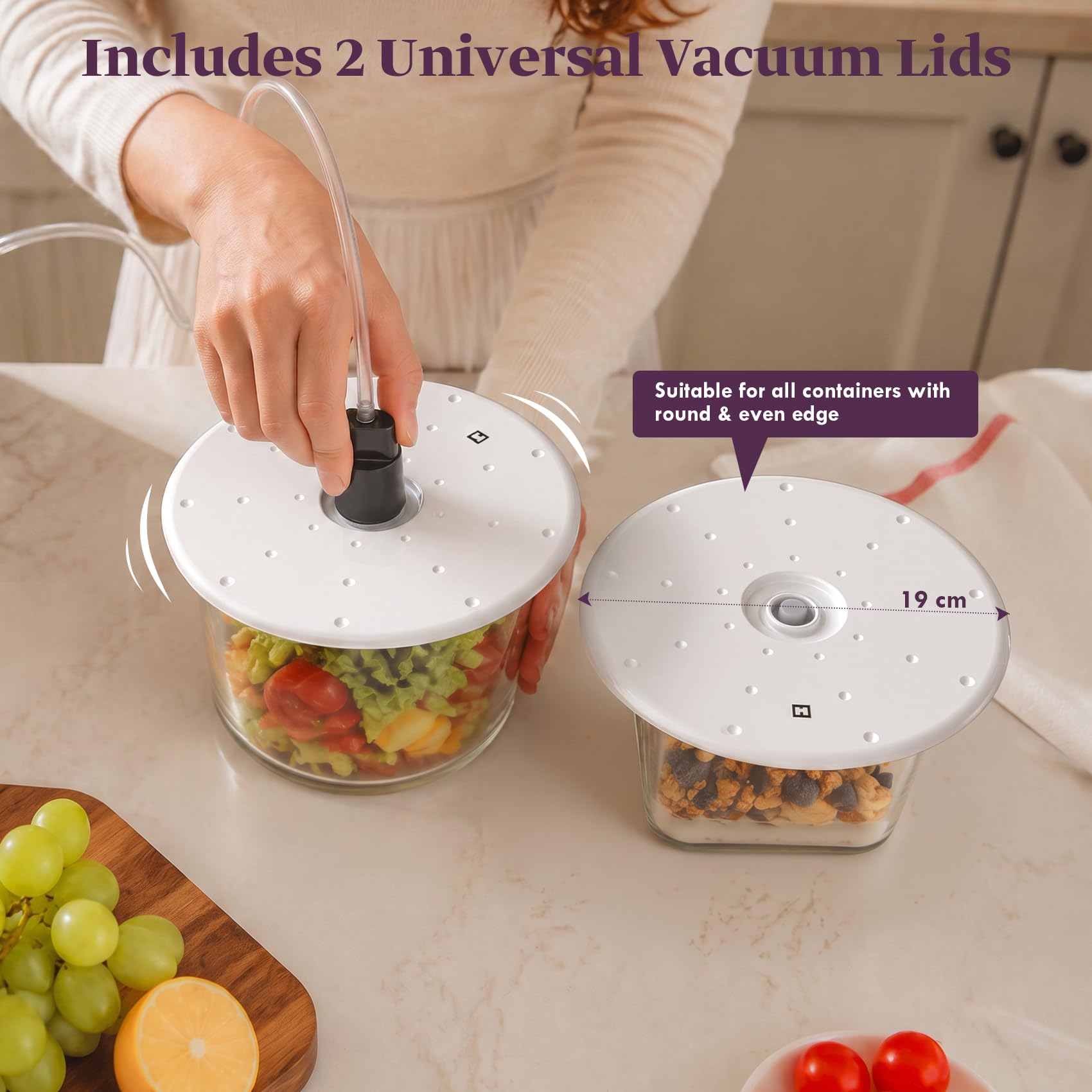 Mesliese Kammervakuumierer 6L mit 28,6cm Doppel-Schweißleiste, integriertem Folienschneider, externem Vakuumieren, Schnell-Marinieren, inkl. Vakuumfolienrolle & Universaldeckeln, Sous Vide