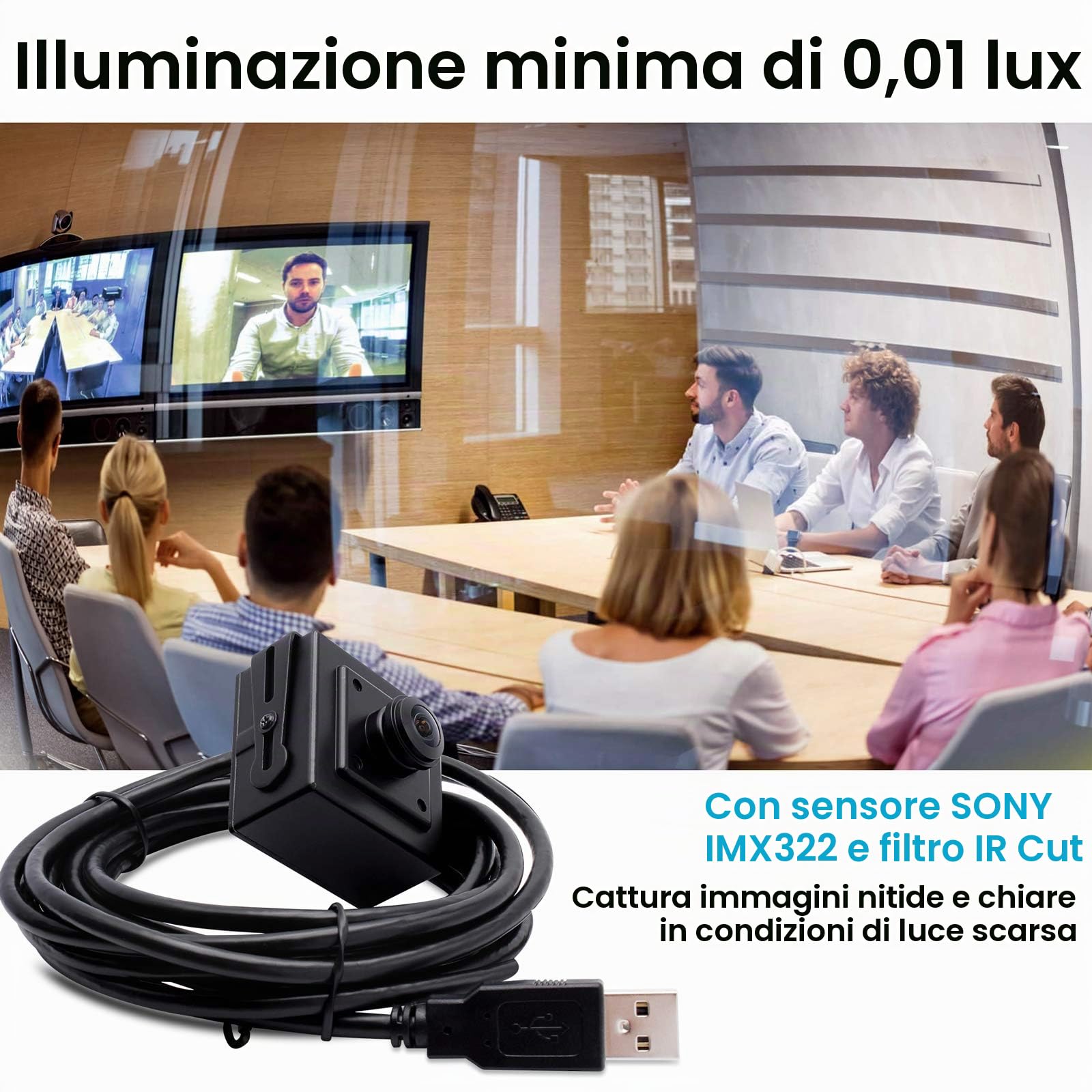 Svpro Full HD 1080P Low Light Camera USB Camera con alloggiamento in alluminio, IMX323 Sensor Mini USB Webcam 2MP H.264 USB Webcam con microfono digitale integrato per PC o progetto embedded