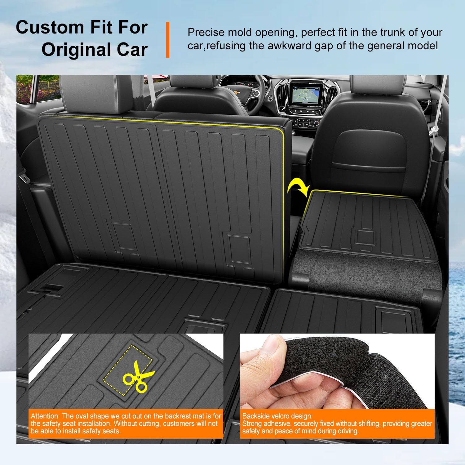 powoq 8 Seats Cargo Mat Compatible with 2009-2017 Chevy Traverse Trunk Mat 2008-2017 Buick Enclave Cargo Liner Trunk Liner Back Seat Protector Replacement for 2009-2017 Chevy Traverse Accessories - Image 3