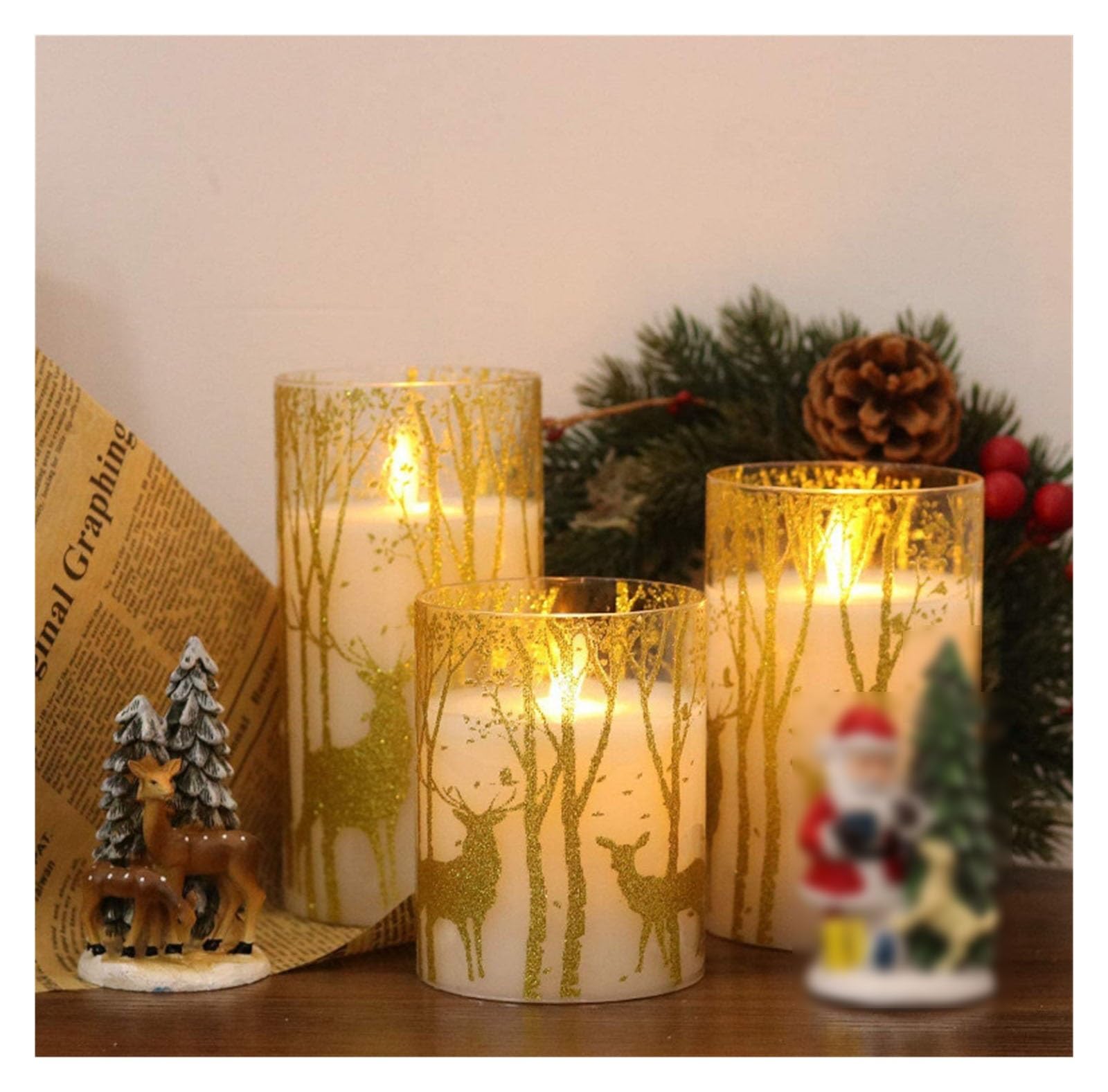 Candele Senza Fiamma Tremolanti, Candele a Colonna con Fiamma Artificiale Realistica in Movimento, Set di 3 - Luci LED a Batteria - Senza Profumo - Telecomando Incluso