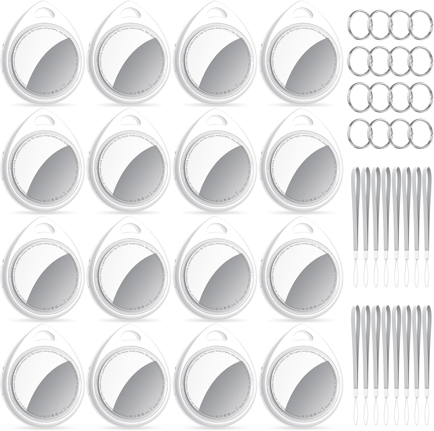 Tracker Tags-16 Pack, 5.3 Bluetooth Tracker Work with Apple Find My (iOS Only), 100dB Sound Finder, Smart Tags with Keychain/Lanyard, Item Finder for Luggage/Key/Suitcase, Replaceable Battery.