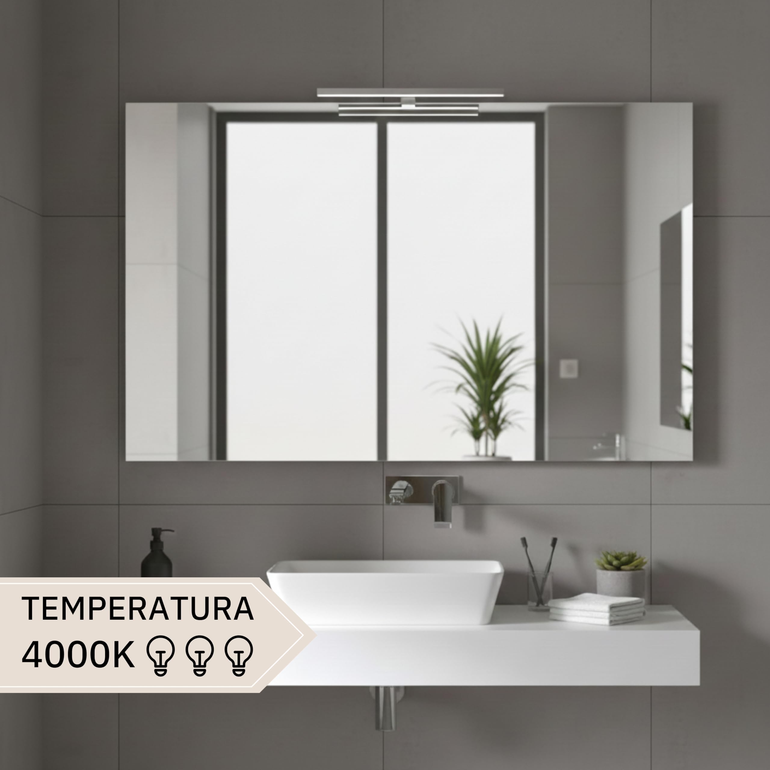STYLE GLASS Specchio Bagno PERLA 100x70 cm, da Parete con Lampada Led Superiore, Senza Cornice Rettangolare Moderno, Luce Naturale, Design Home Decor