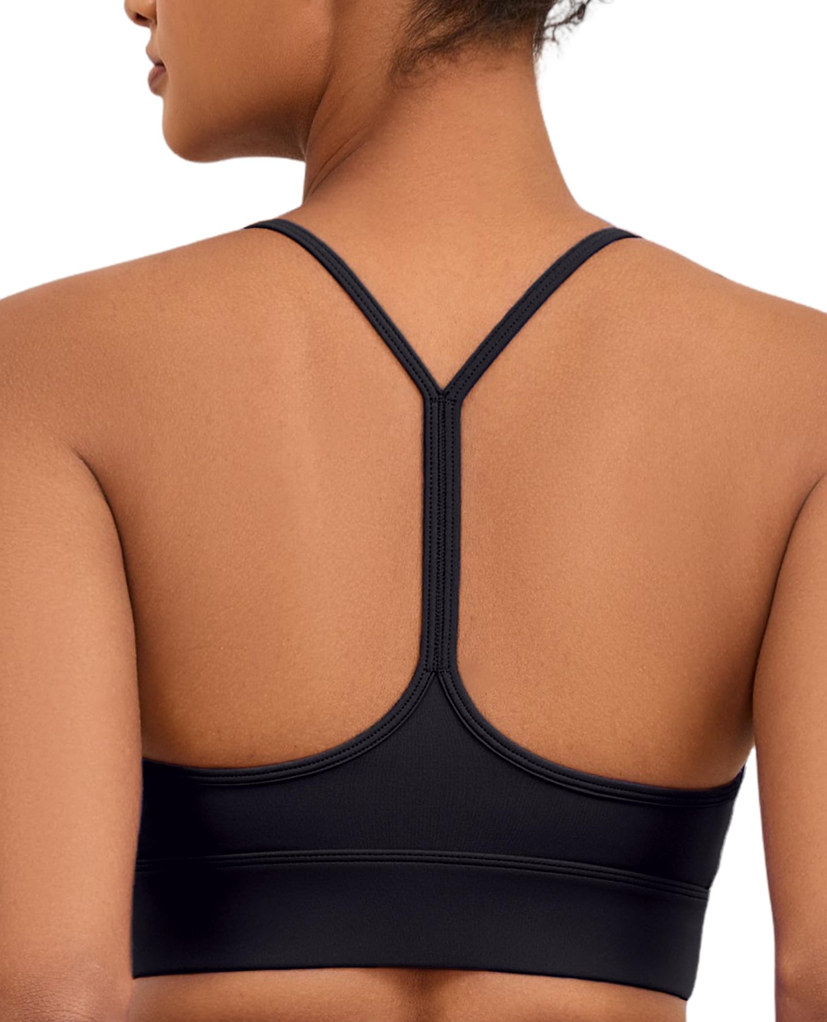 AegisChic Womens Y Sports Bras Yoga Top with Removable Cups Spaghetti Thin Strap Workout Bra Tops for Light Support Black