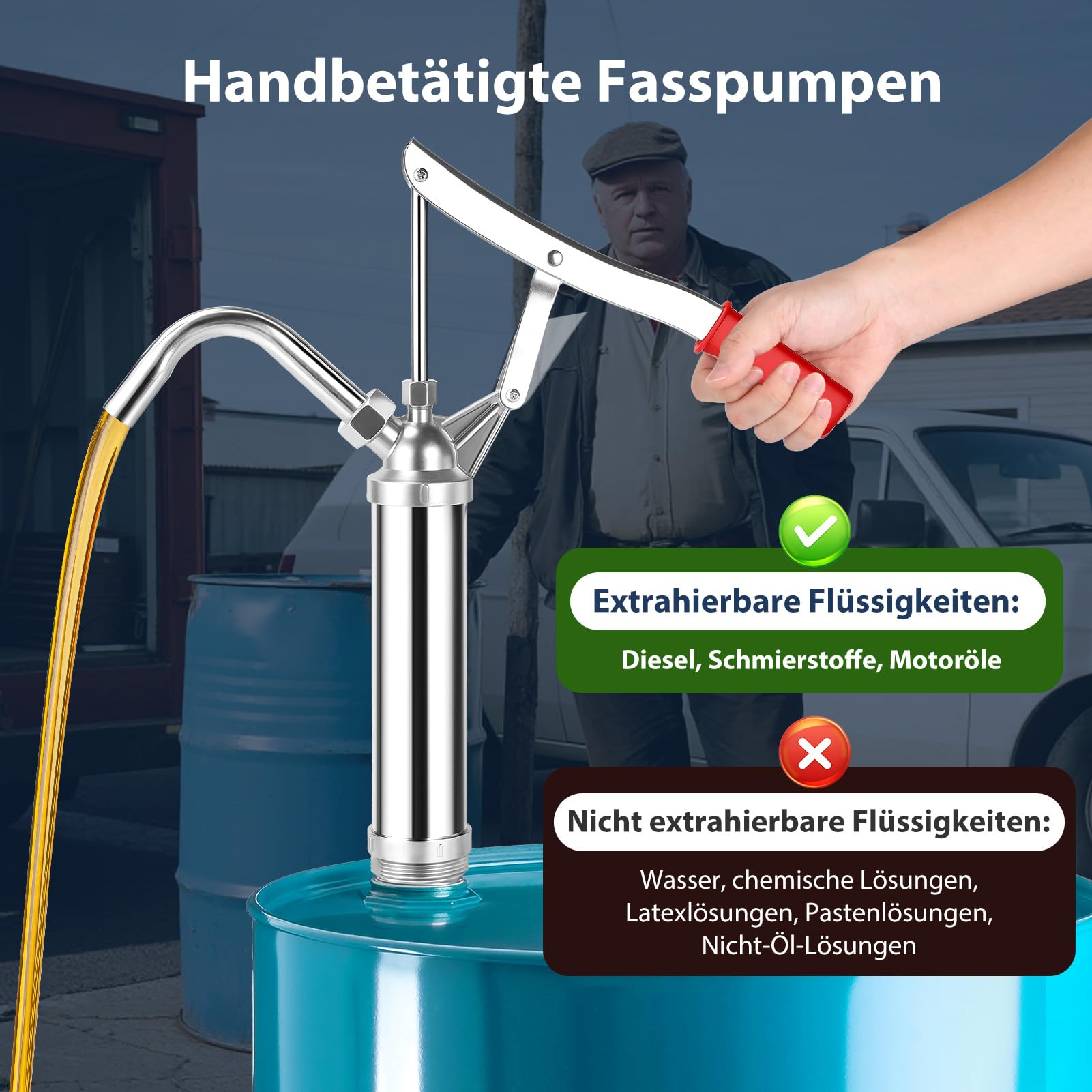 Pompe à tonneau, Pompe à tonneau avec effet levier, Pompe à tonneau à levier pour fûts de 5-55 gallons, Pompe à tonneau à levier, Pompe manuelle lourde avec tube d'aspiration télescopique pour