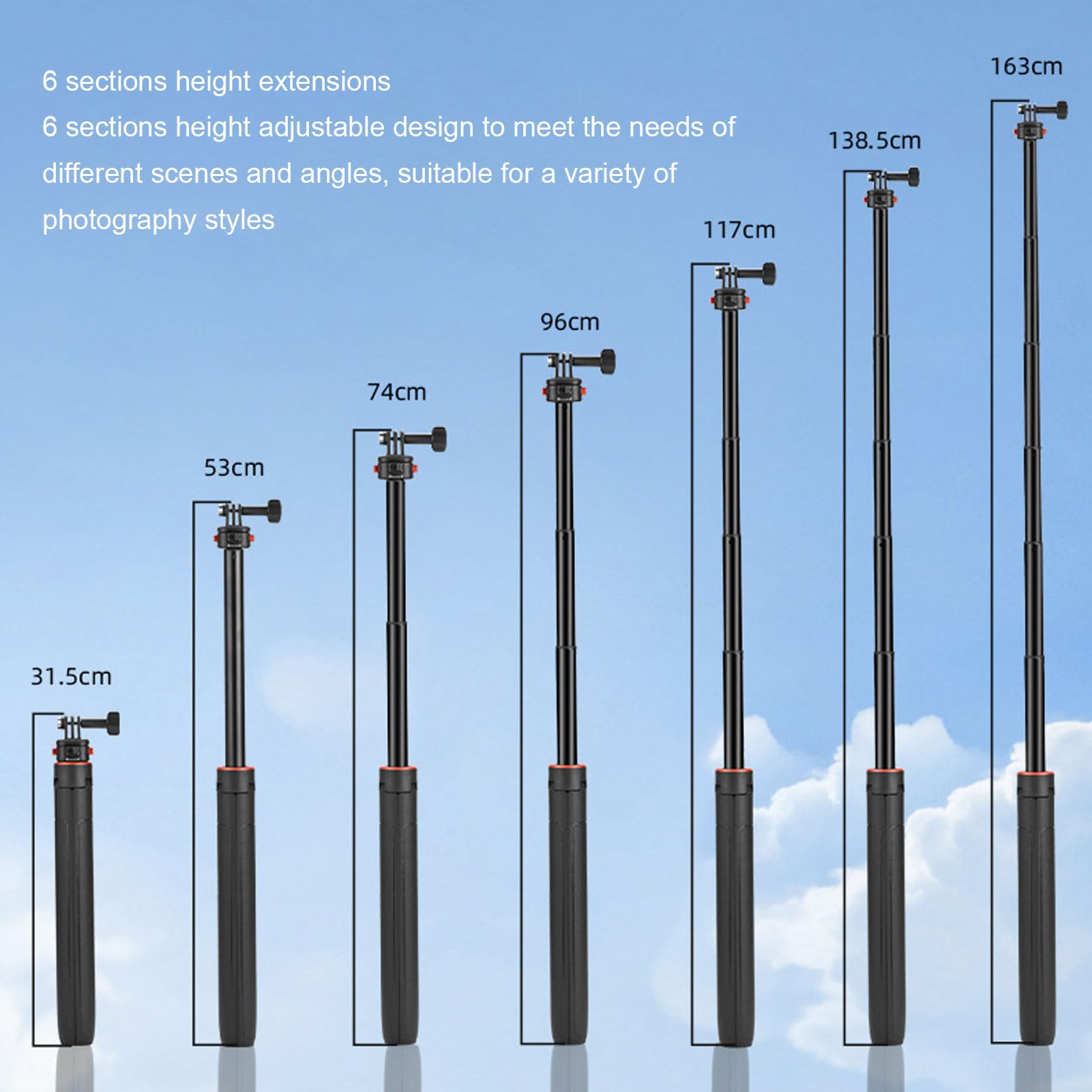 Action Camera Tripod, 5.3ft Adjustable Height