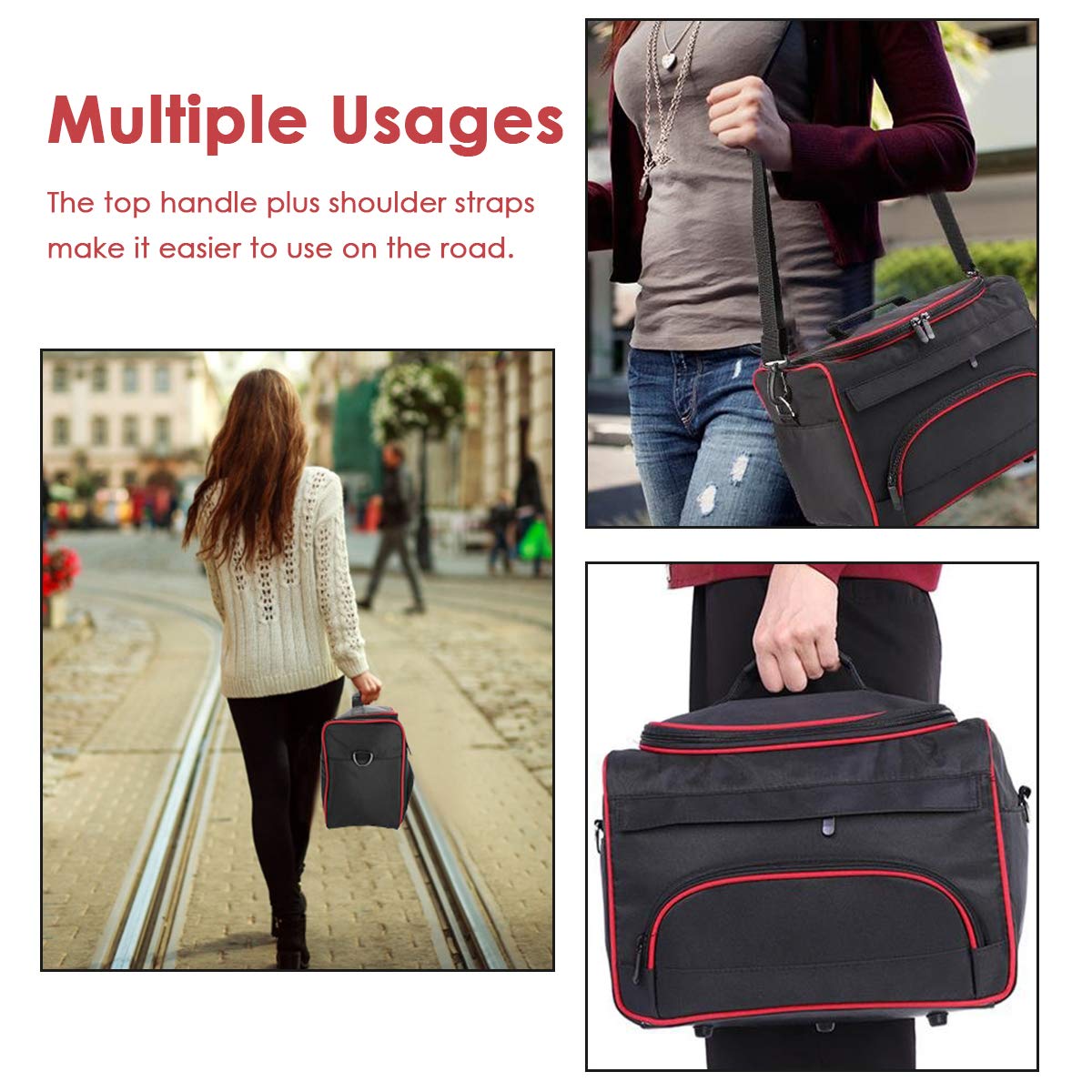 Borsa da parrucchiere per salone di grandi dimensioni, multifunzione, con tasca multipla per pettine da barbiere, forbici e clip, Nero , moda