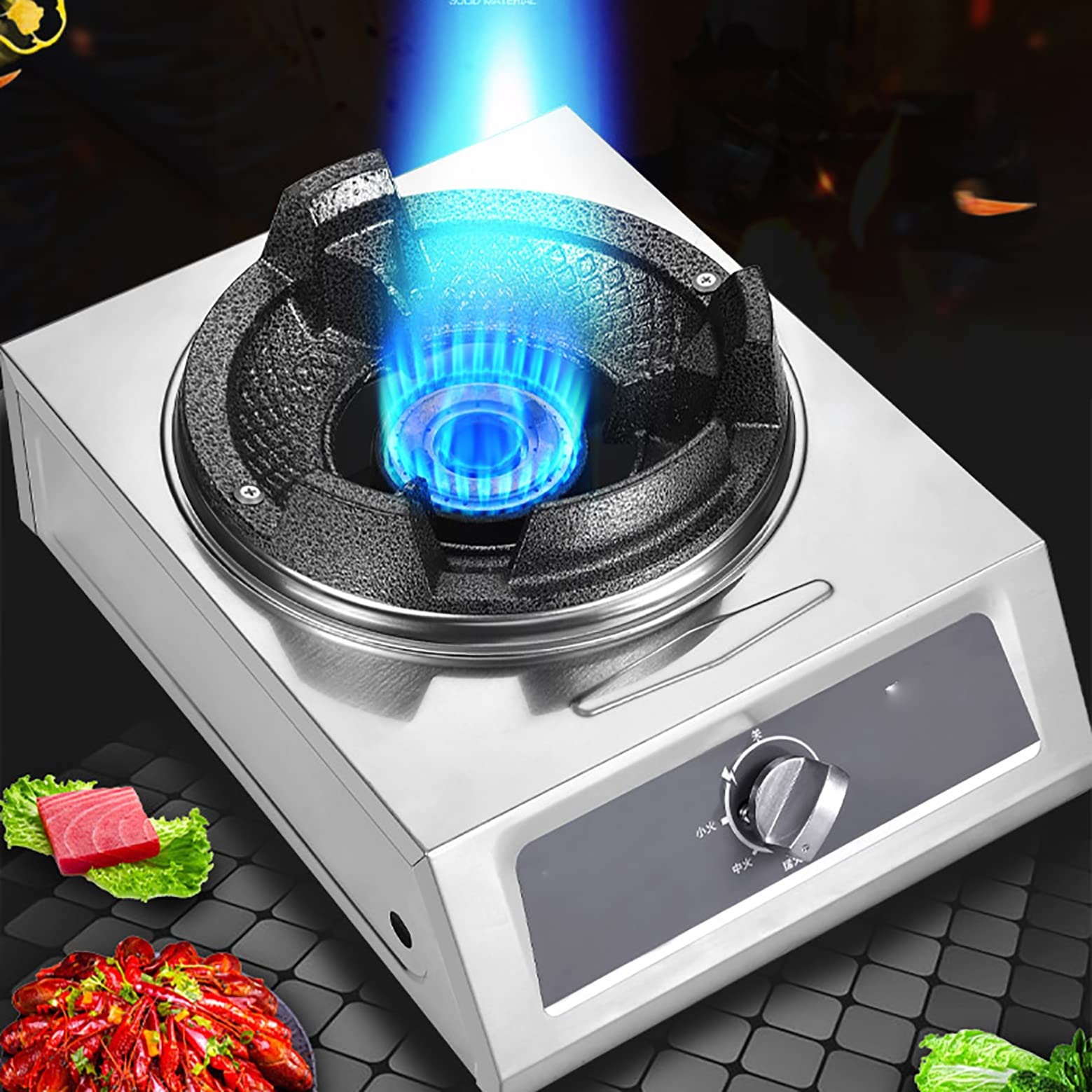 IBOWZ Piano Cottura a Gas Piano Cottura a Gas 30KW Acciaio Inossidabile Luce Commerciale Fornello a Gas Anello di ebollizione Ristorazione Cucina all'aperto Campeggio [Classe di efficienza energet