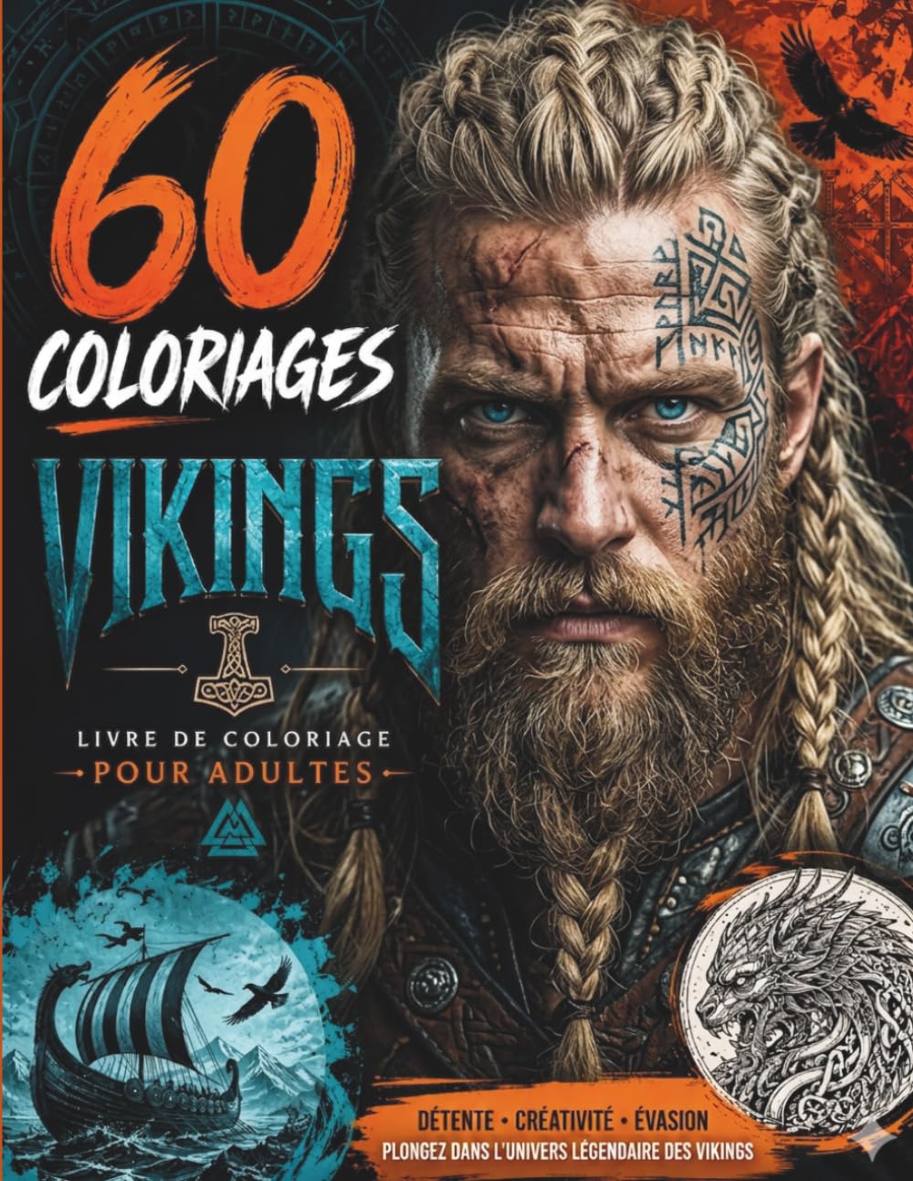 60 Coloriages Vikings : Livre de Coloriage Adulte Anti-Stress: Guerriers, Valkyries, Shieldmaidens, Drakkars, Berserkers et Festins du Nord — 60 Illustrations Détaillées