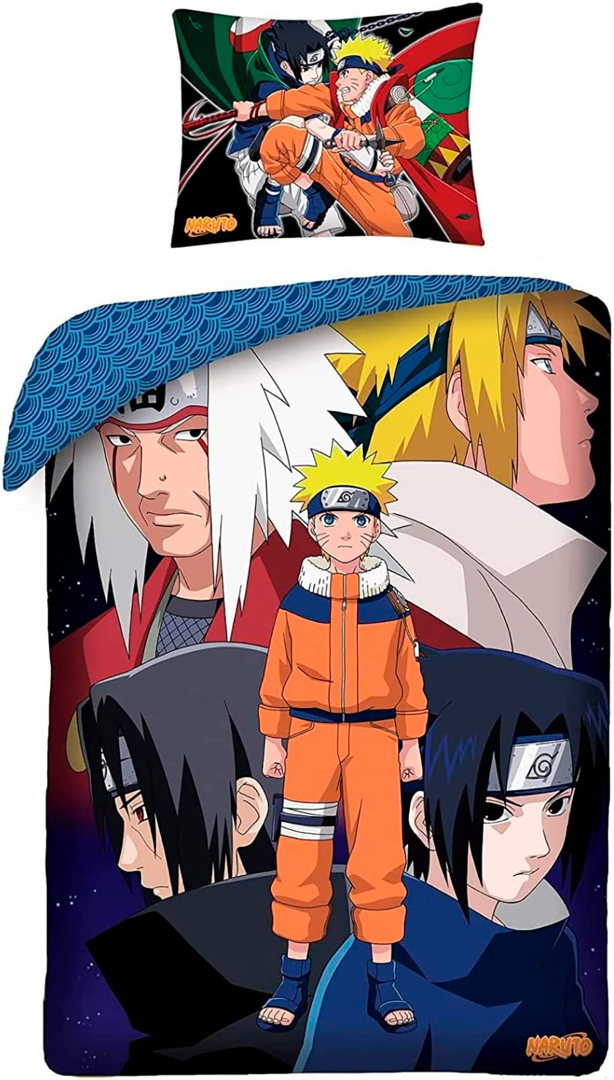 Halantex Multicoloured Naruto Bedding Set, Duvet Cover 140 X 200 Cm And Pillowcase 70 X 90 Cm, 100% Cotton, Multi-Coloured