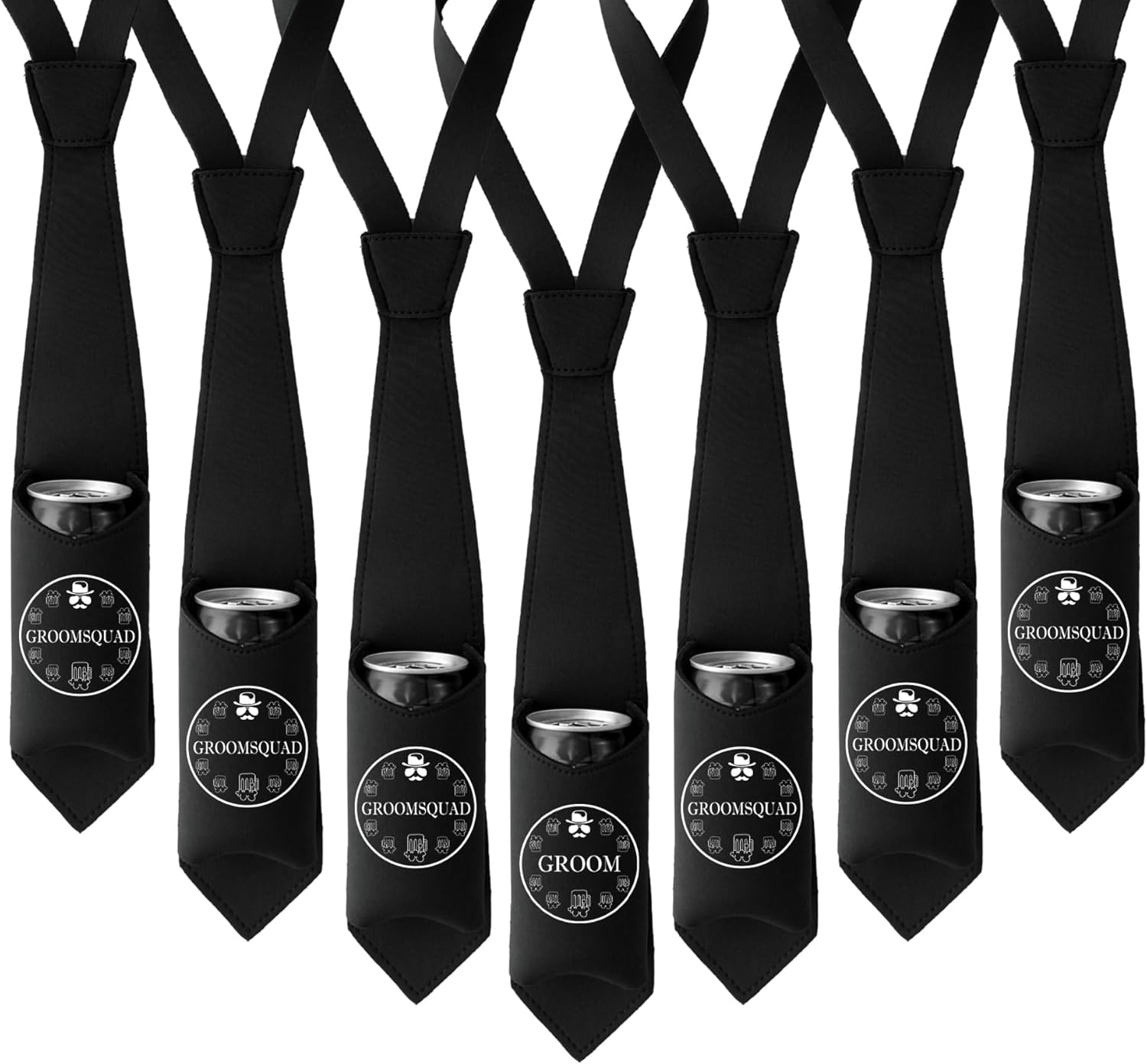 PartyGifts&beyond Groomsmen Proposal Gifts 7 PCS Funny Bottle & Can Holder Tie Necktie for Bachelor Party