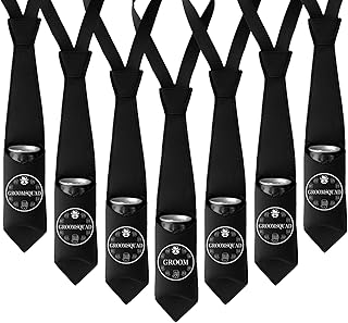 Groomsmen Proposal Gifts 7 PCS Funny Bottle & Can Holder Tie Necktie for Bachelor Party
