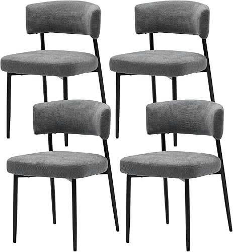 Miniatura 7 de Sweetcrispy Juego de 4 sillas de comedor, sillas de cocina redondas de tela Boucle modernas de mediados de siglo con respaldo curvado y patas de