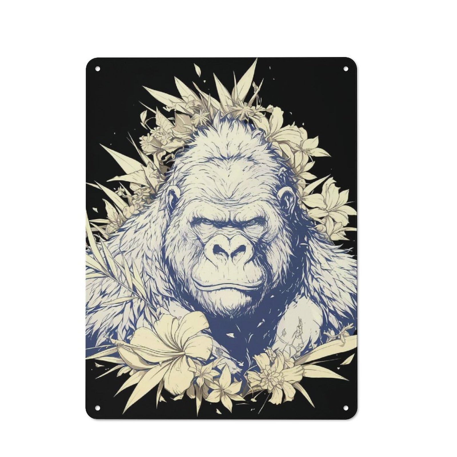 Understated Office Metal Sign 40x30cm Featuring Floral Gorilla Illustration, Studio Wall Plaque for Office, Study, Studio Or Hallway