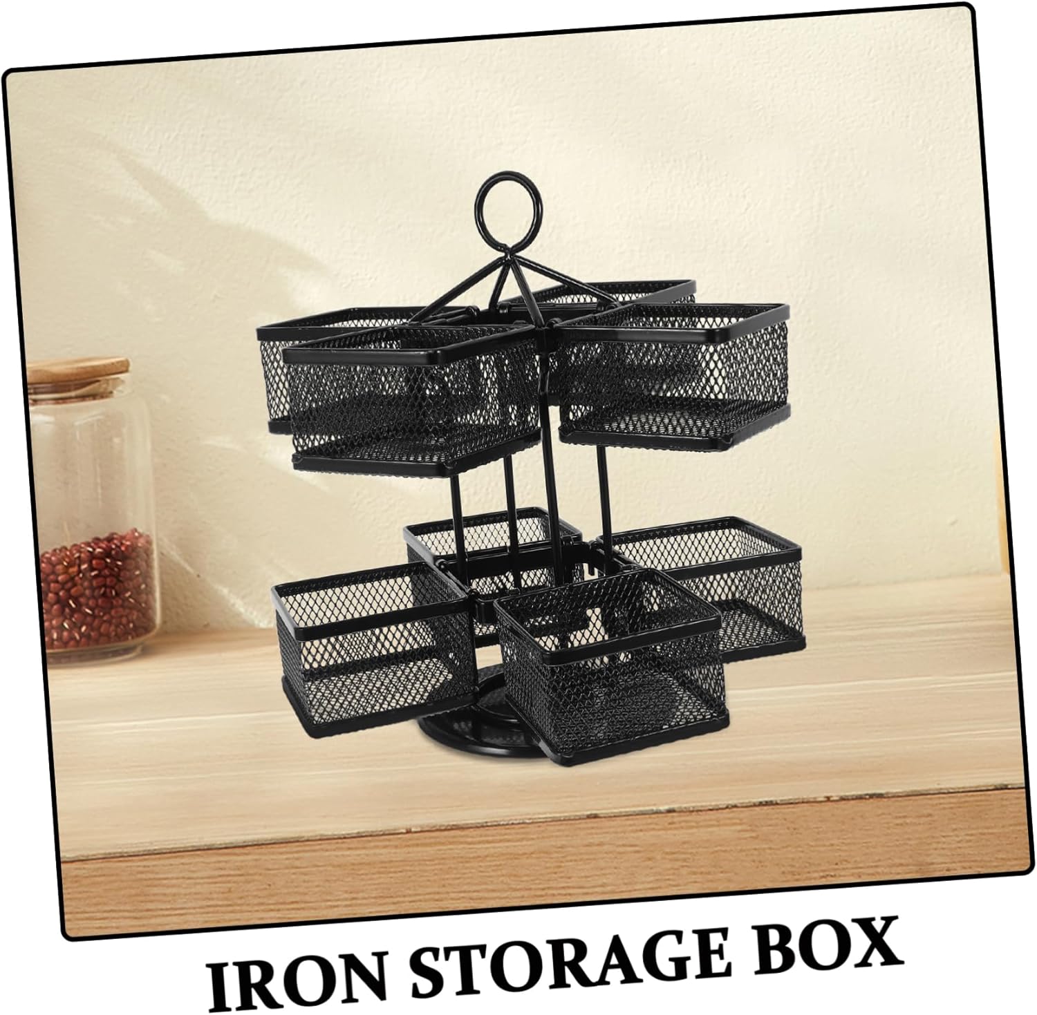 ABOOFAN Tea Bag Storage Organizer Rotating Carousel Metal Coffee Creamer and Sugar Packets Holder for Kitchen Countertop 1-Piece Compact Design