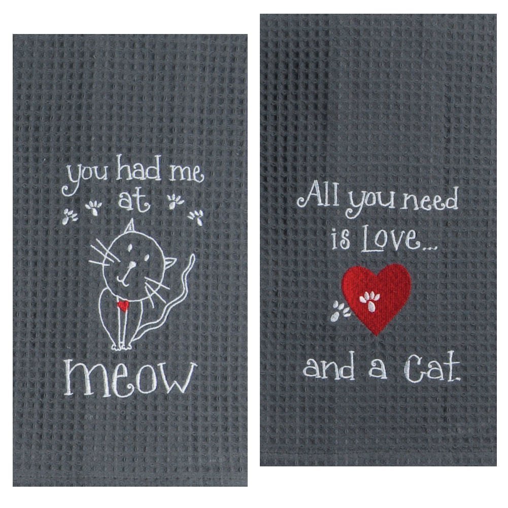 Kay Dee Designs Cat Lover Embroidered Towel Set - One Each You Had Me at Meow Cat Love