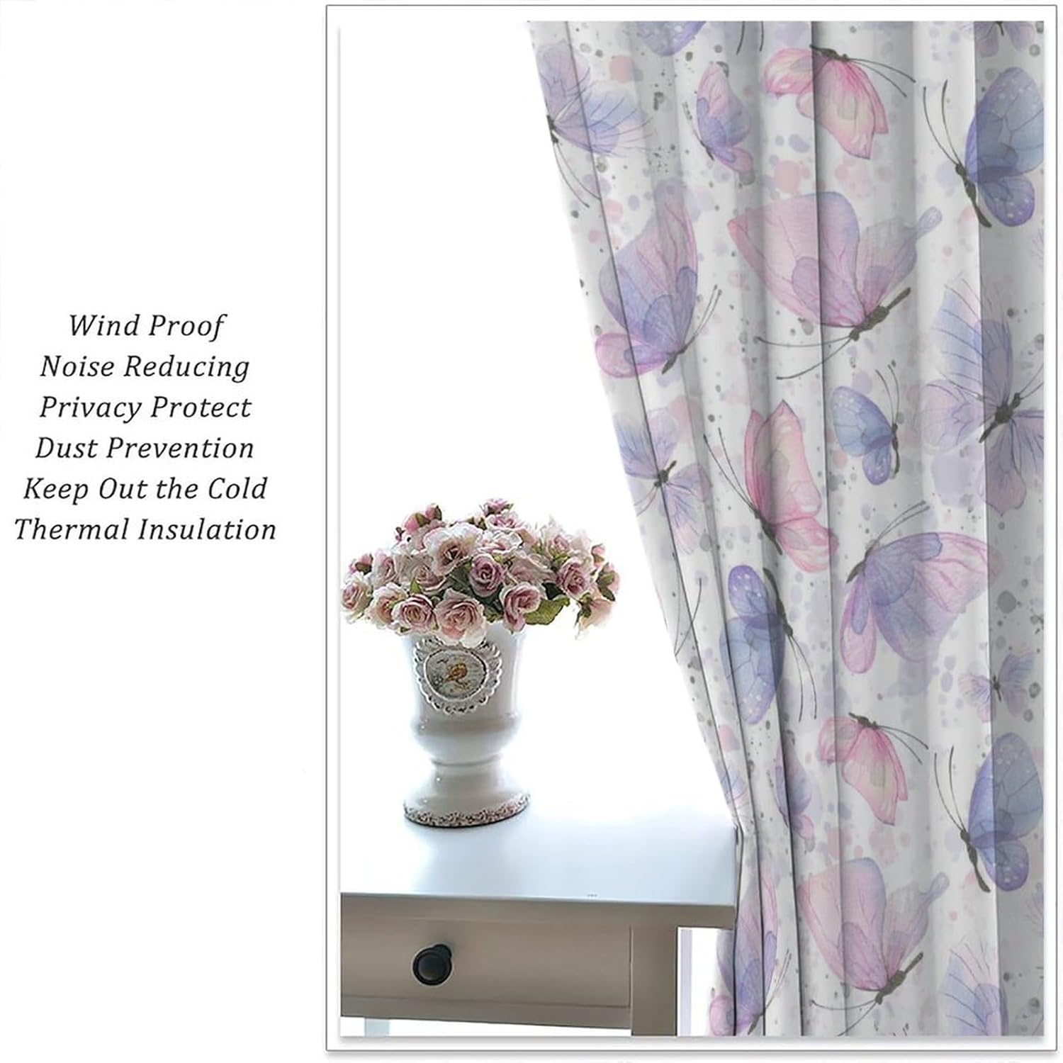 Watercolour Butterfly Curtains Colorful Romantic Butterfly Modern Abstract Aesthetics Art Printed for Kids Girls Women Bedroom Living Room Rod Pocket Decoration Window Drapes 2 Panels W21xL54in