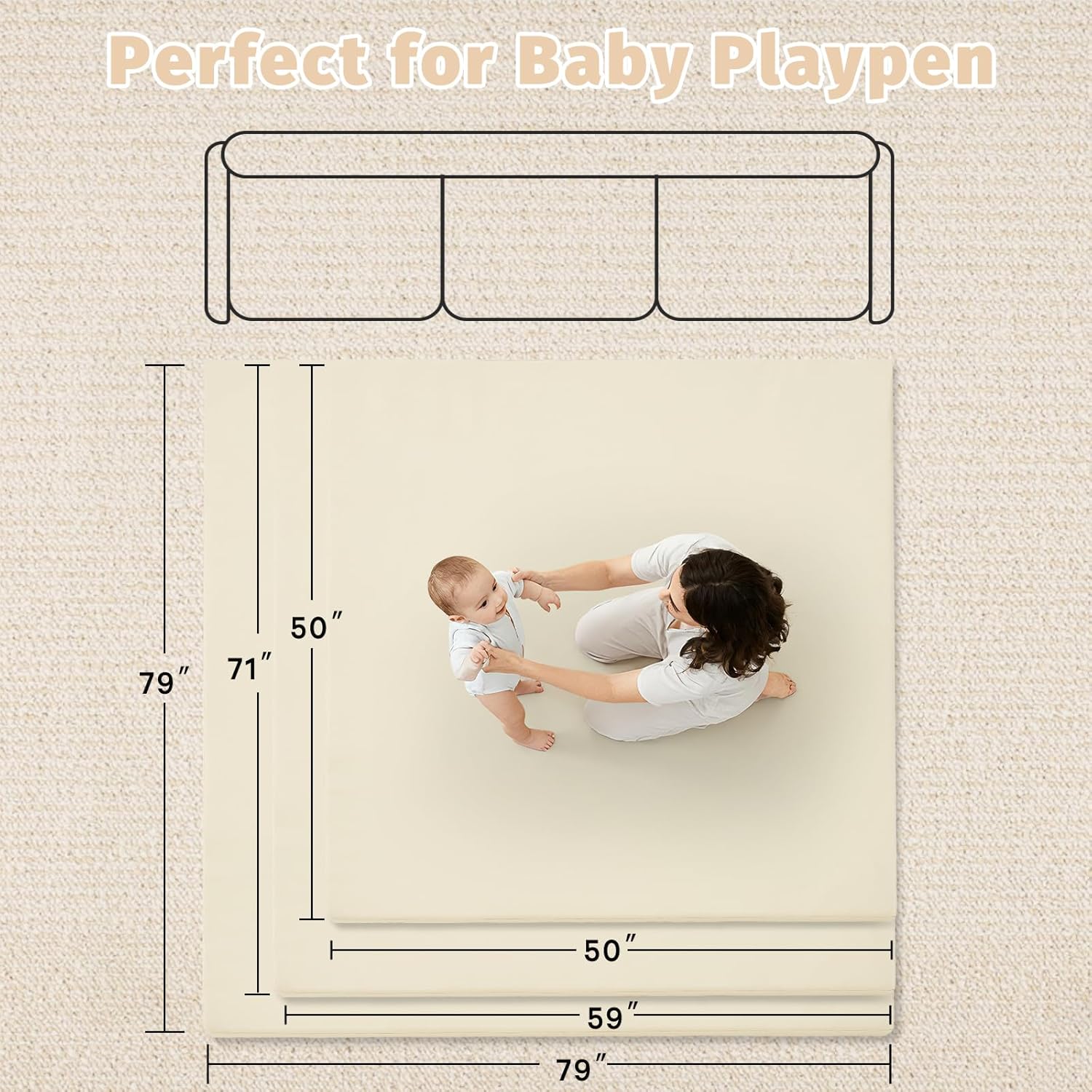 Waterproof Baby Play Mat for Floor Memory Foam 79 * 79 Cushion Playpen Playmat Tummy Time Crawling Mat Nursery Rug Thick Pad Create Soft & Safe Area for Infants,Toddler,Kids,Beige