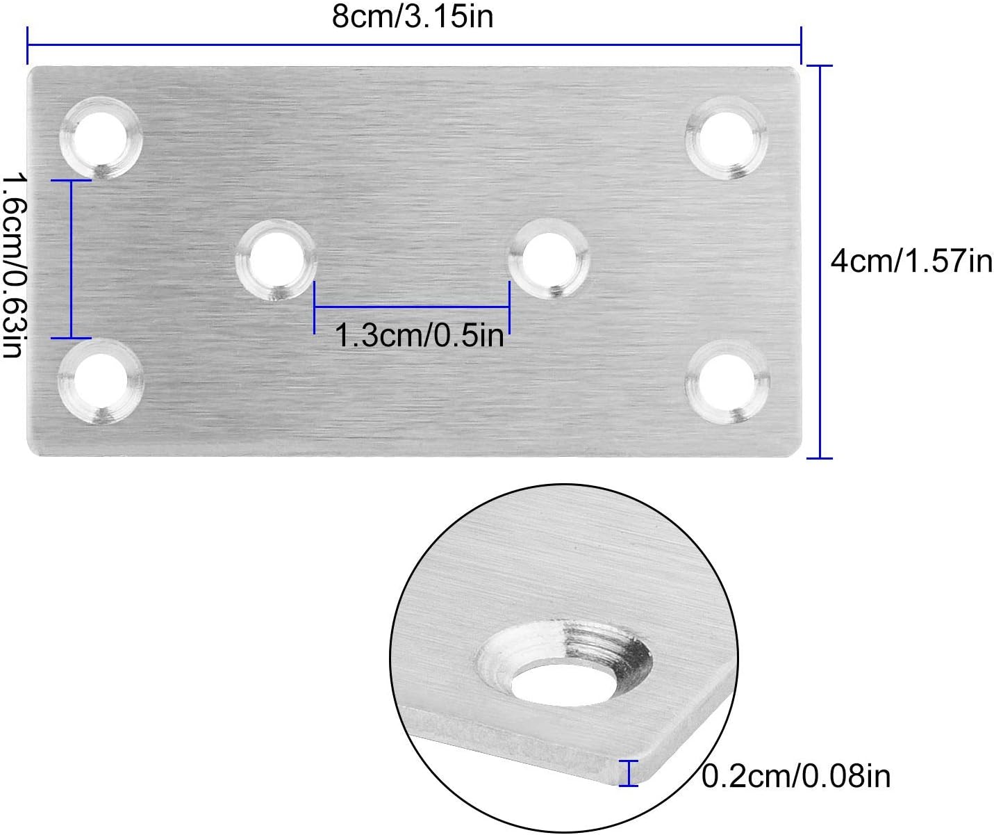 30pcs Mending Bracket Plate, Heavy Duty Stainless Steel Straight Bracket Flat Corner Brace, 3inch Metal Straight Brace for Furniture Corner Repair Fixing, 40X80X2MM