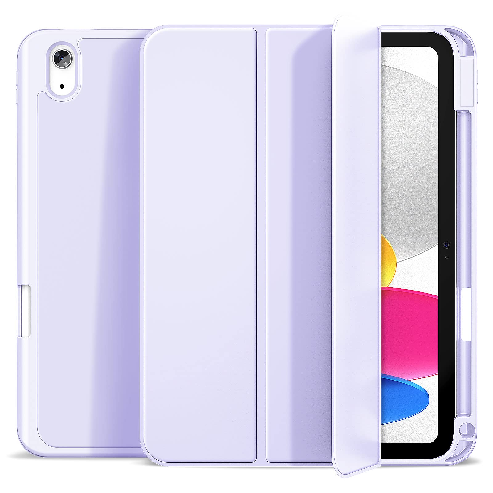 Gahwa Case Compatible with iPad 10 Generation 10.9 Inch 2022 with Pen Holder, Thin Tablet Protective Case with Soft TPU Back, Smart Case Cover Auto Sleep/Wake for iPad 10 - Light Purple