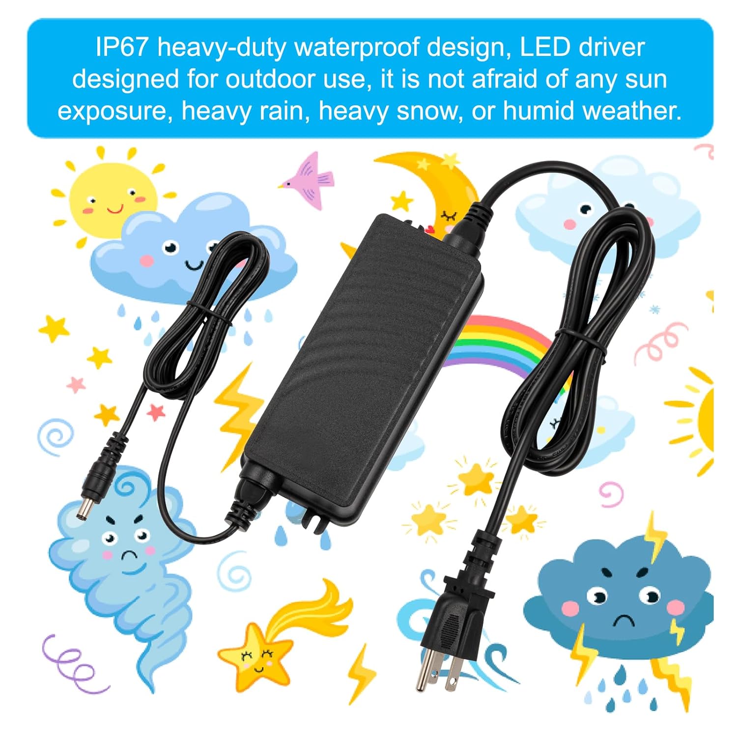 12V 7A IP67 Waterproof Power Adapter 100V-240V AC to 12V DC Switching Power Supply UL Certified Suitable for LED Strip Lights Security Surveillance Cameras