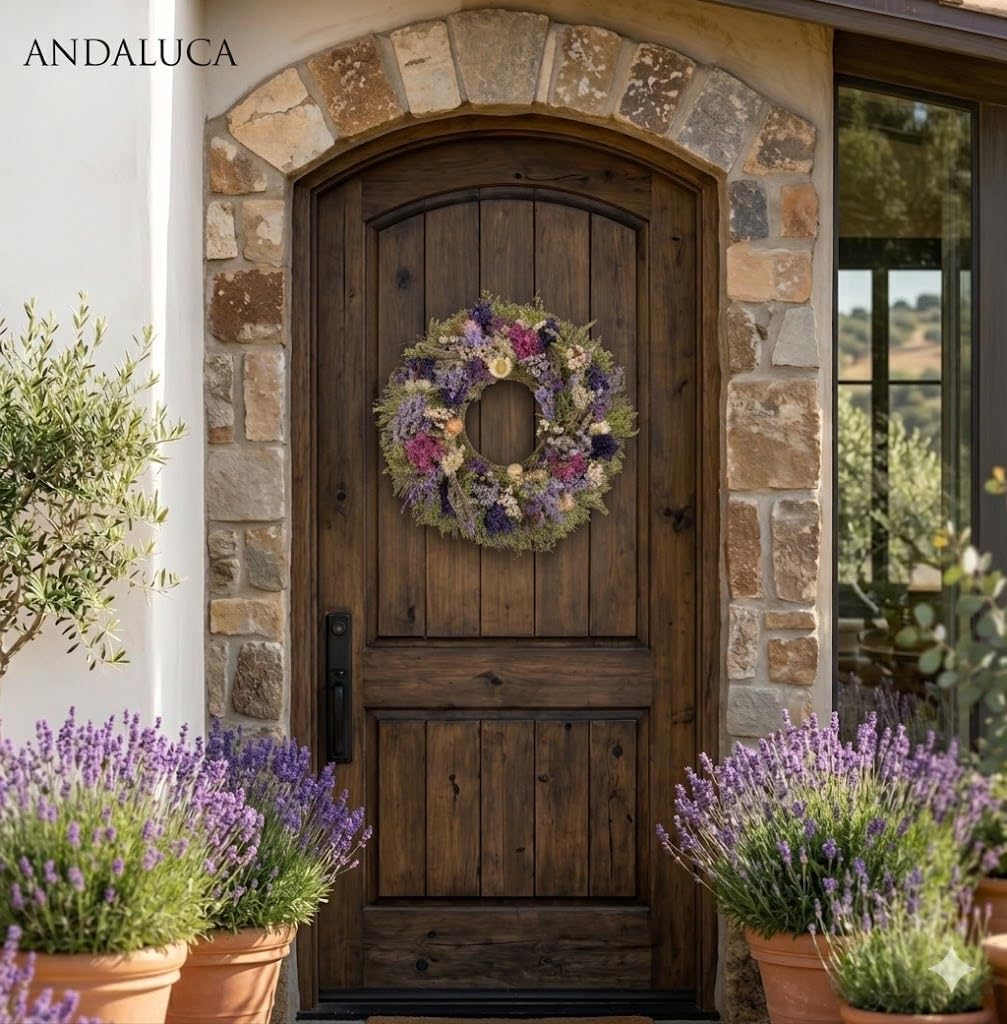 ANDALUCA 19inch Natural Botanicals & Dried Flowers Wreath (Spring Floral)