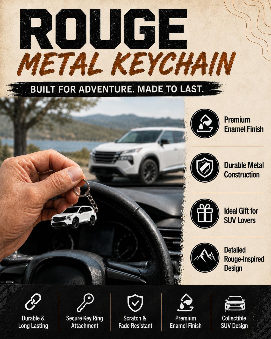 Rogue Metal Keychain - Compatible with Nissan Rogue Accessories SUV Key Fob 2021-2026, 2025 2024 2023
