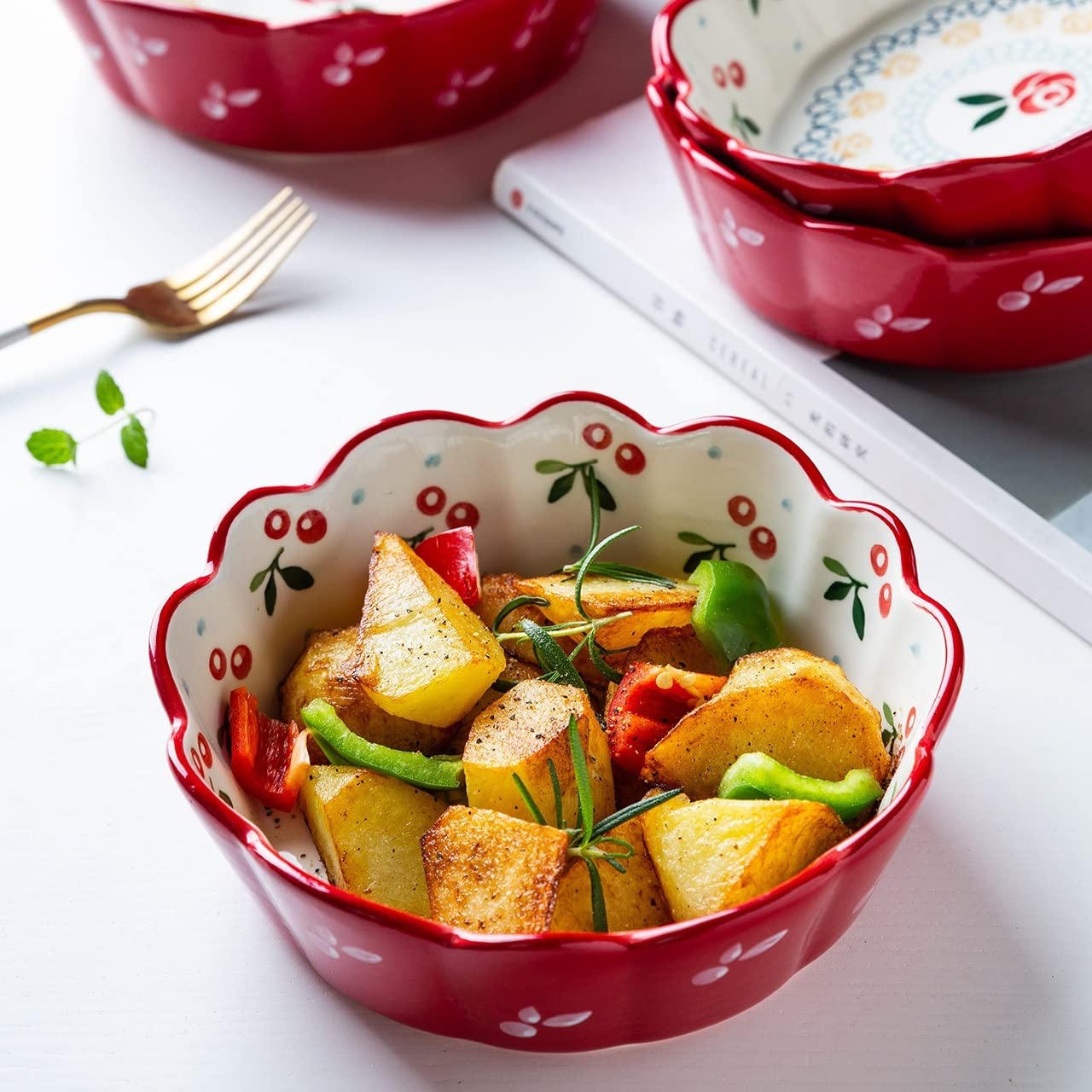 Miski sałatkowe ceramiczna miska wiśniowa sałatka owocowa kształt miska śniadaniowa ryż zastawa stołowa dla dzieci sztućce deser makaron miska miski miski do kuchni