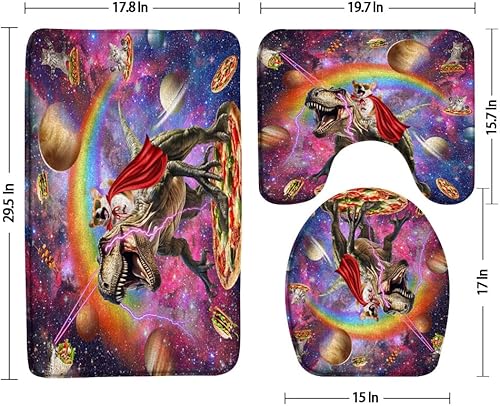 Miniatura 2 de Divertida alfombra de baño de espuma viscoelástica para perro, 3 piezas, lindo corgi montando en dinosaurios, universo colorido, galaxia, moderno,