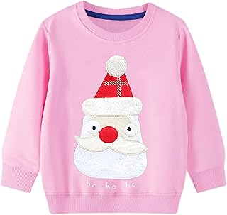 LXKA Boys Girls Christmas Jumper Kids Unisex Xmas Sweatshirt Jumpers Toddler Dinosaur Cat Bear Tops Children T-Shirts Long Sleeve Clothing 100% Cotton Baby Crewneck Casual Winter Clothes Age 1-7 Years