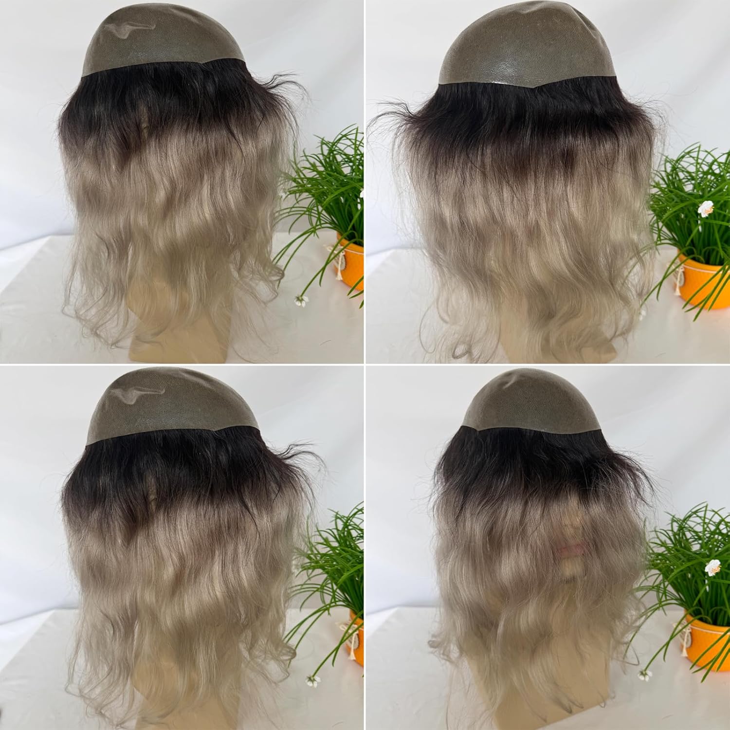 12inch Toupee for Man Ultra Thin Skin PU Men's Hairpiece European Virgin Human Hair Replacement System Pieces for Men Women 10x8inch 1B Black Ombre Grey Color